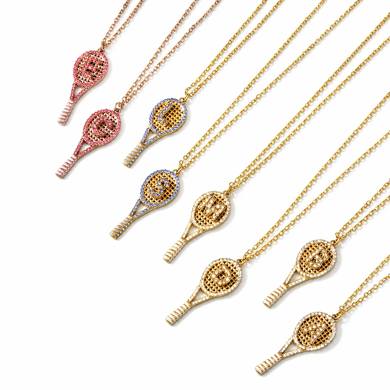 Playful 316L stainless steel gold PVD tennis racket Necklace