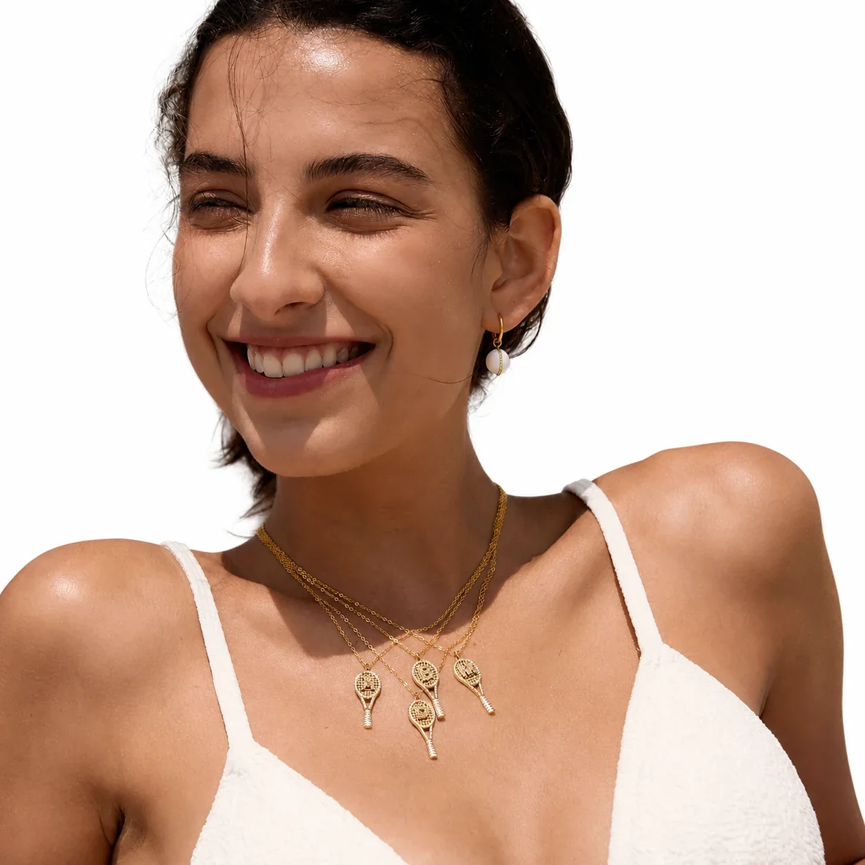 Playful 316L stainless steel gold PVD tennis racket Necklace