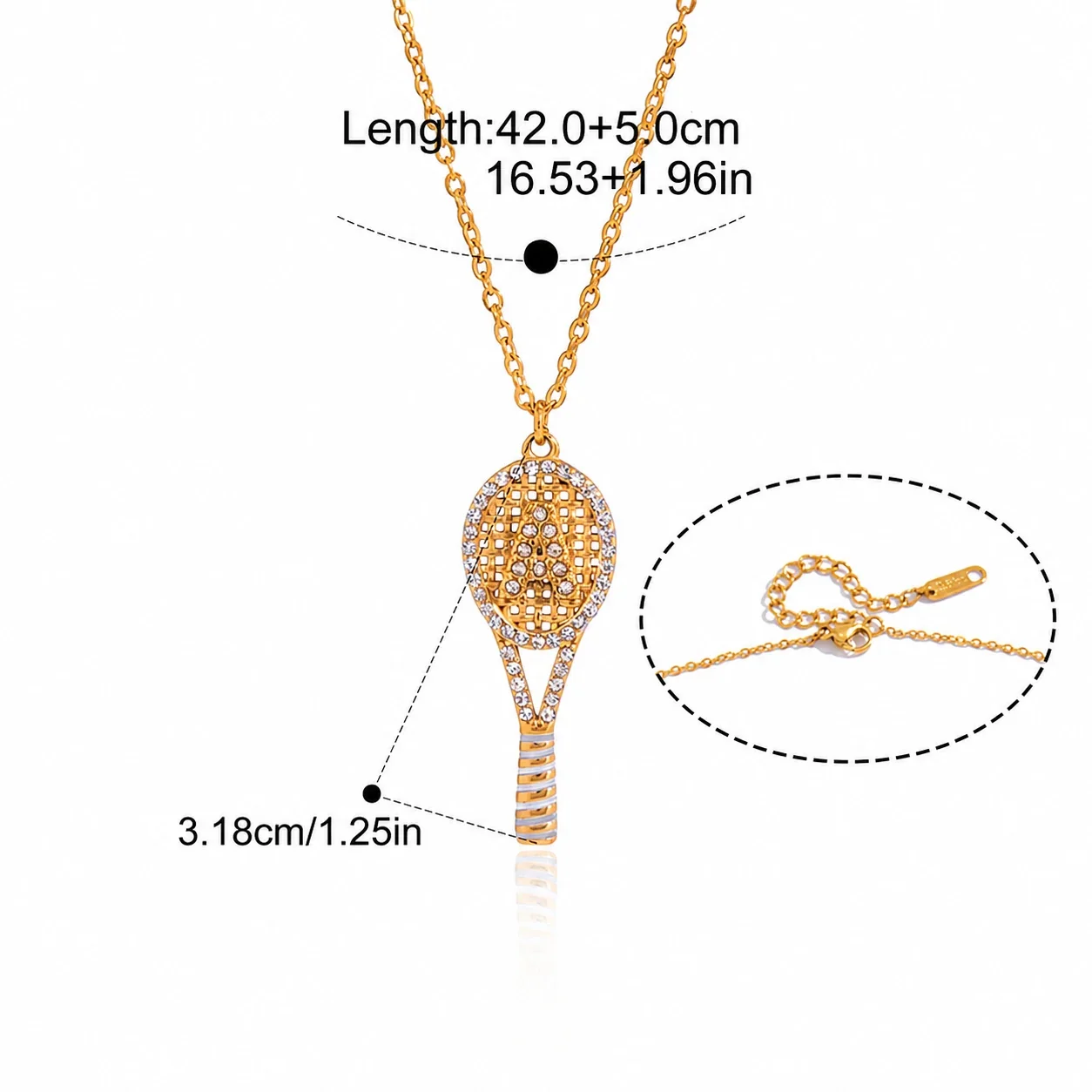 Playful 316L stainless steel gold PVD tennis racket Necklace - Gold Initial A
