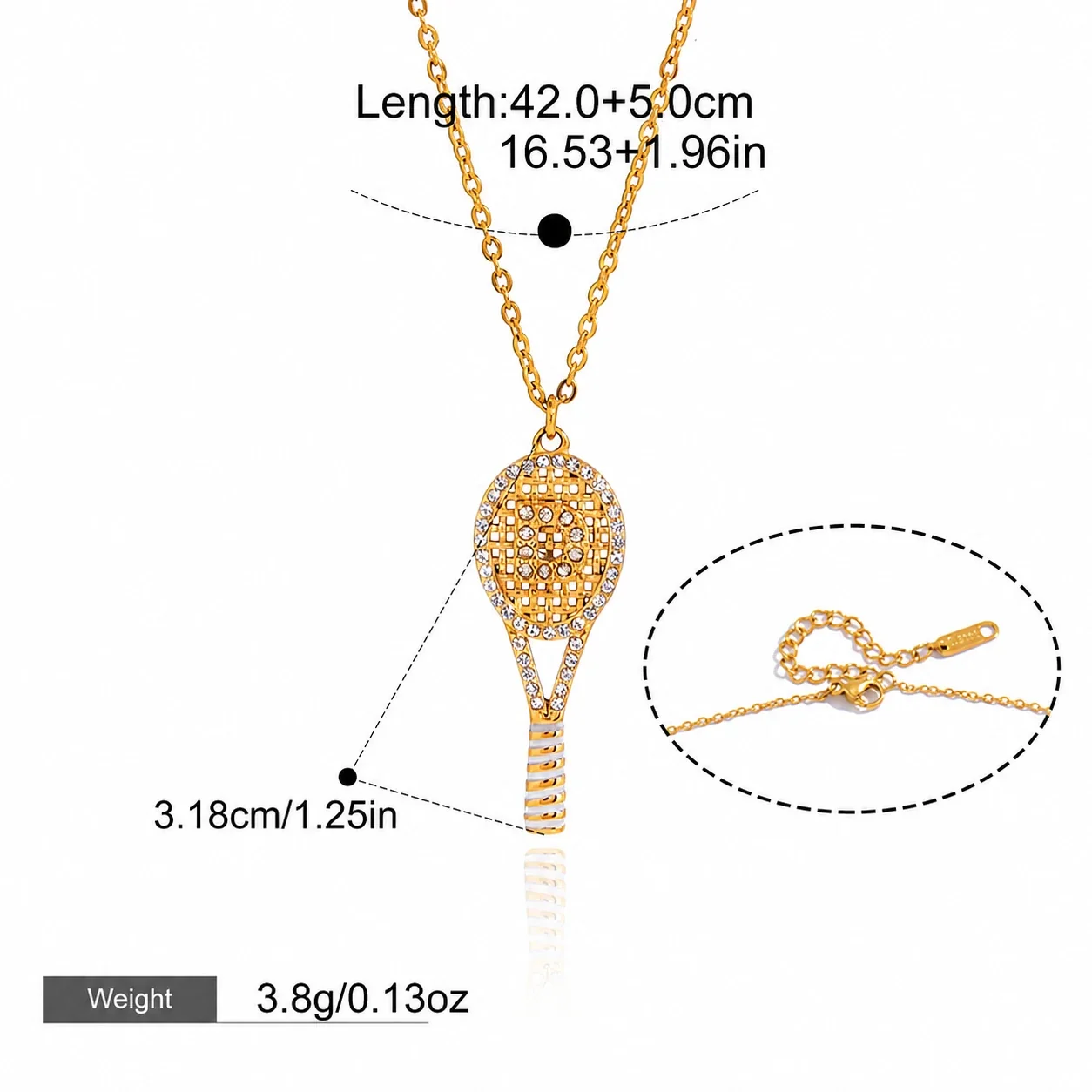 Playful 316L stainless steel gold PVD tennis racket Necklace - Gold Initial D