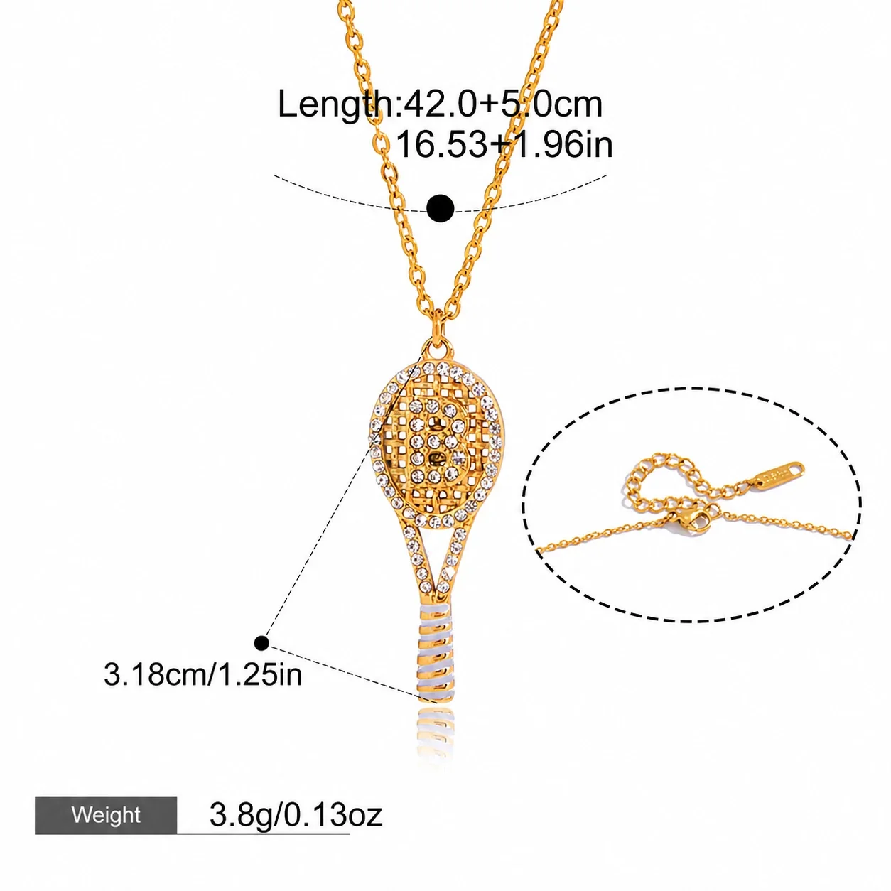 Playful 316L stainless steel gold PVD tennis racket Necklace - Gold Initial B