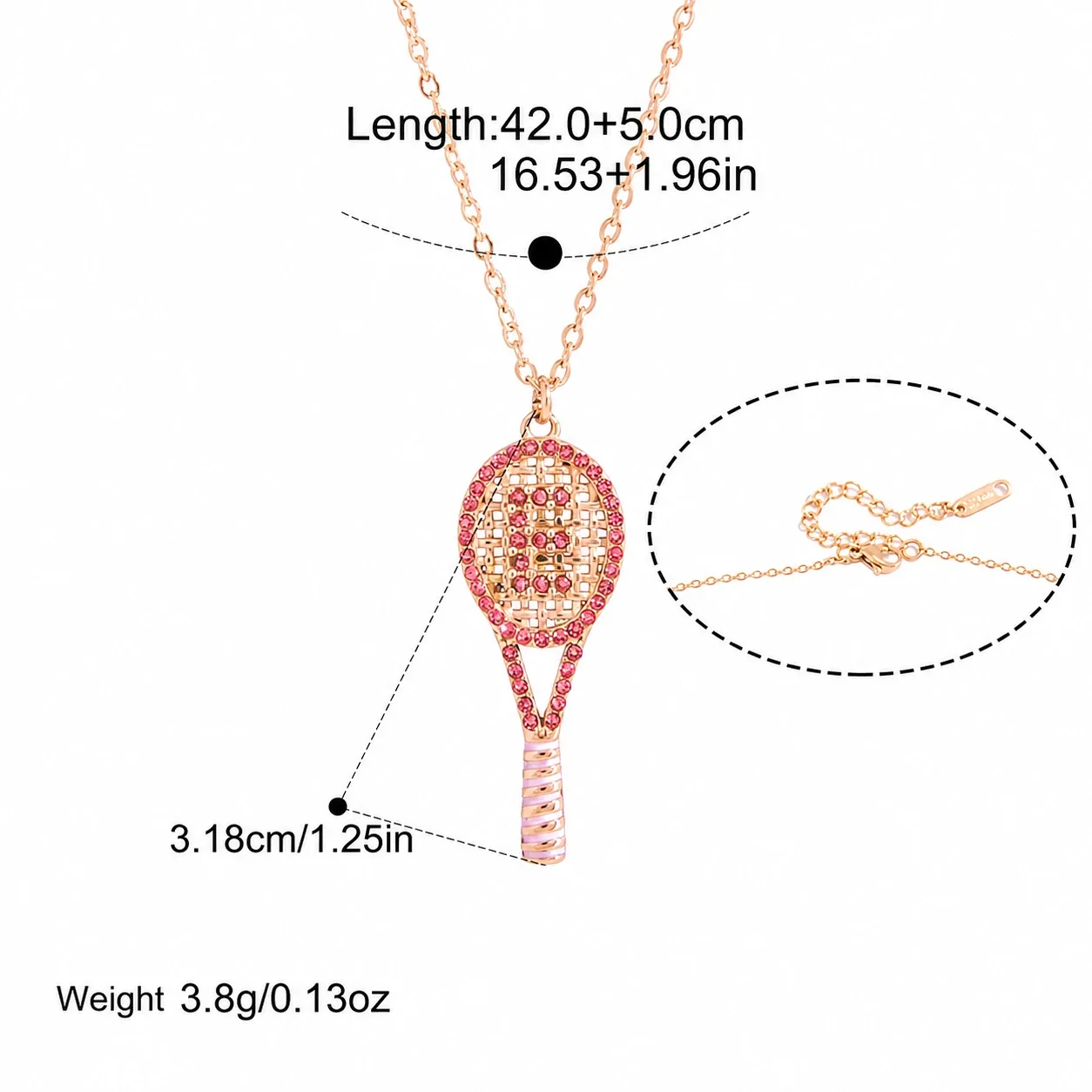 Playful 316L stainless steel gold PVD tennis racket Necklace - Gold Initial E