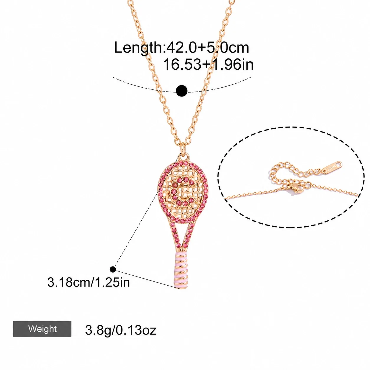 Playful 316L stainless steel gold PVD tennis racket Necklace - Gold Initial C