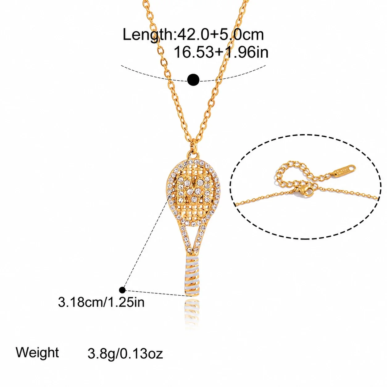 Playful 316L stainless steel gold PVD tennis racket Necklace - Gold Initial M