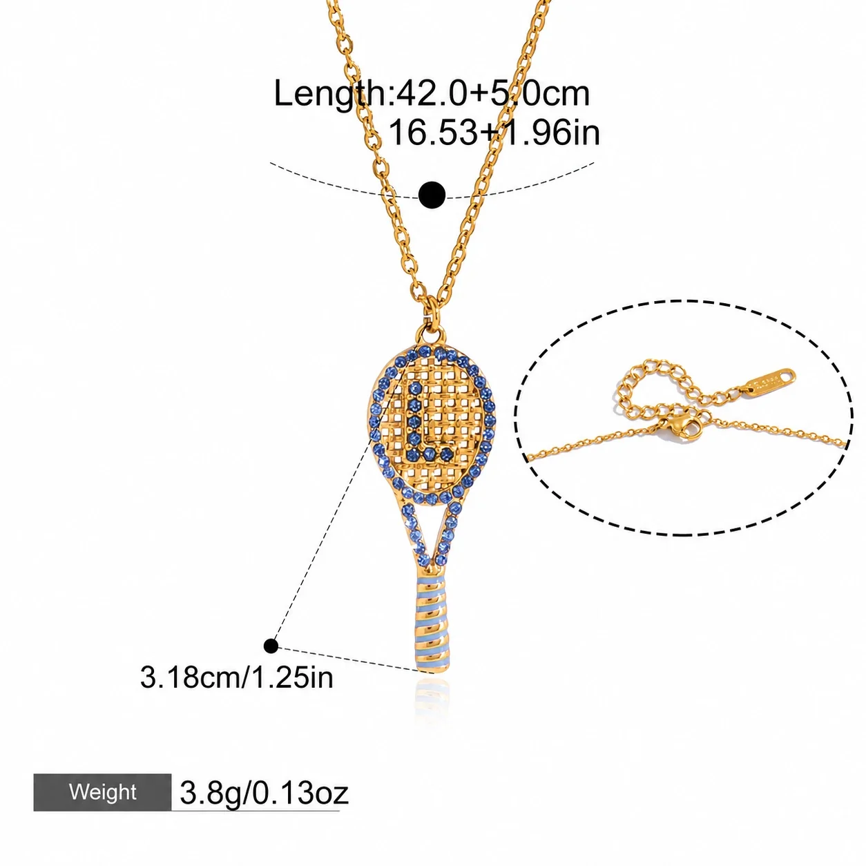Playful 316L stainless steel gold PVD tennis racket Necklace - Gold Initial L
