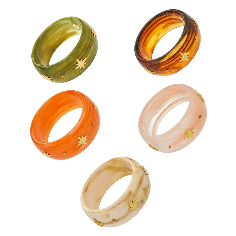 Resin Bangle with Gold-Plated Eight-Point Stars, Steel