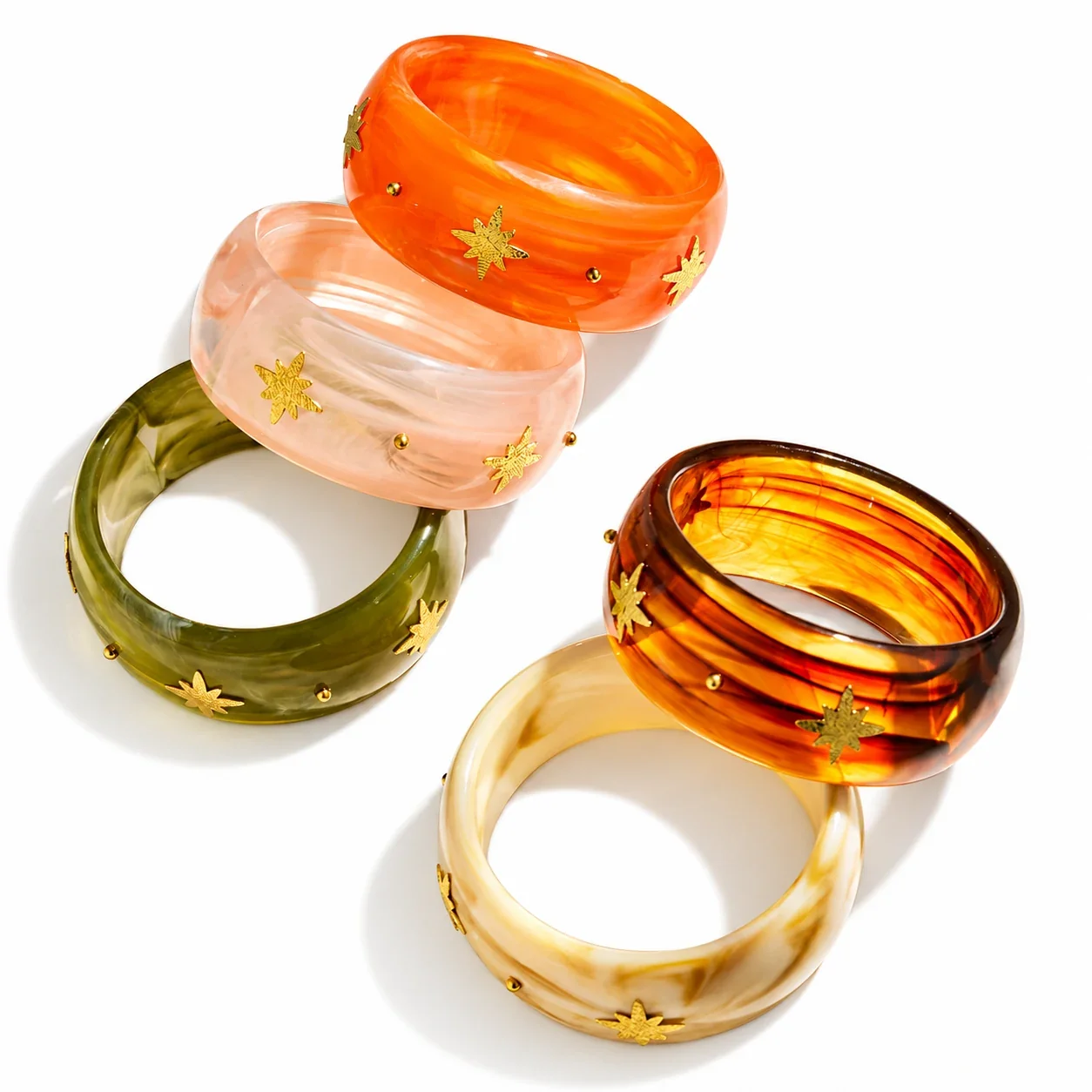 Resin Bangle with Gold-Plated Eight-Point Stars, Steel