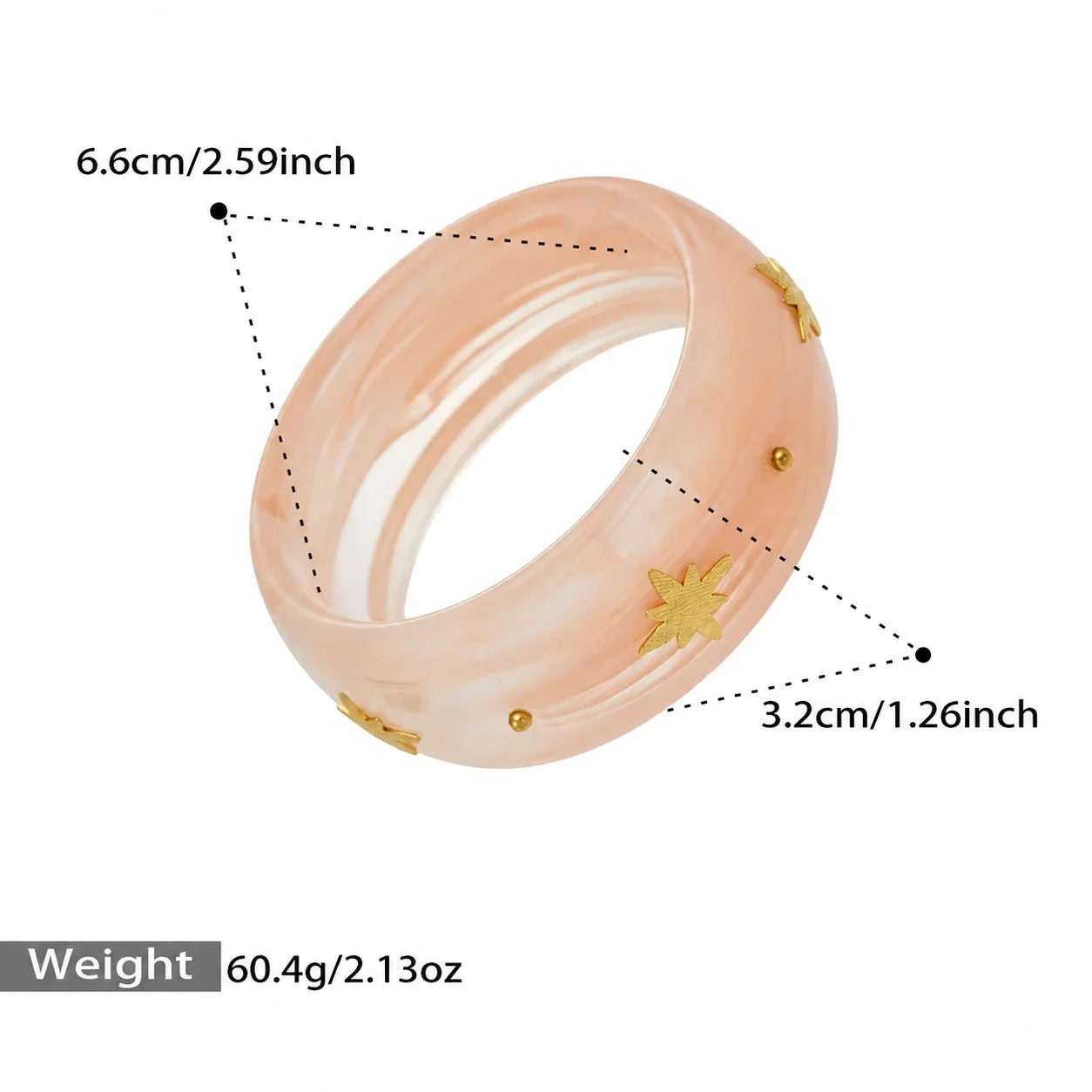 Resin Bangle with Gold-Plated Eight-Point Stars, Steel - Pink Resin Gold
