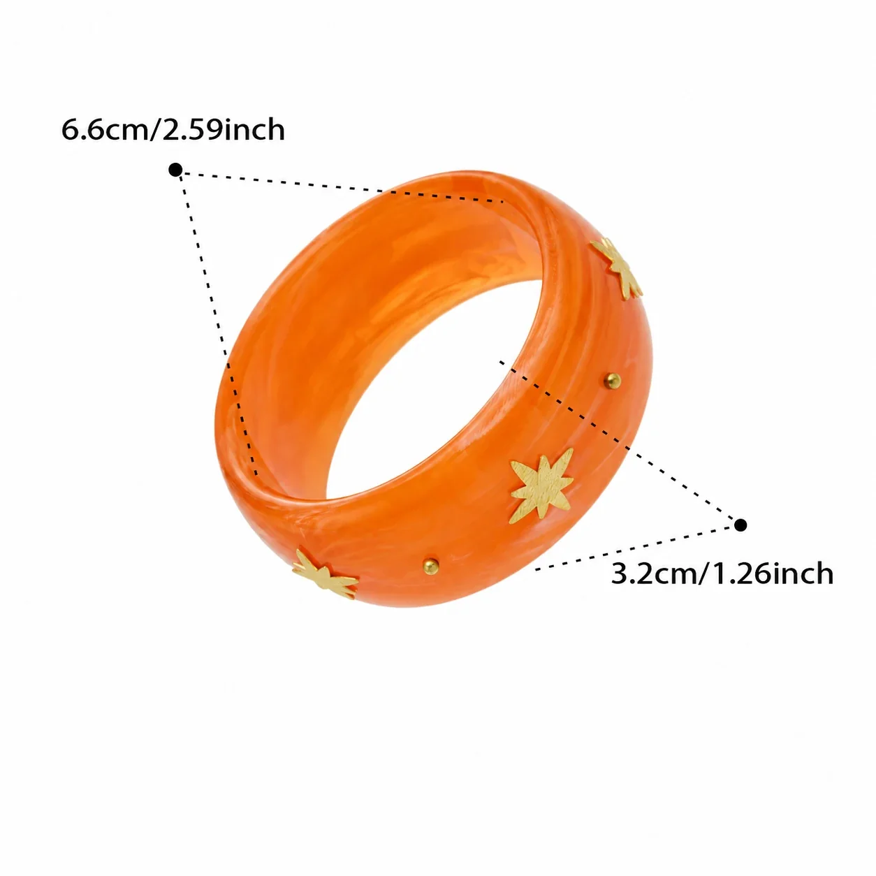 Resin Bangle with Gold-Plated Eight-Point Stars, Steel - Orange Resin Gold
