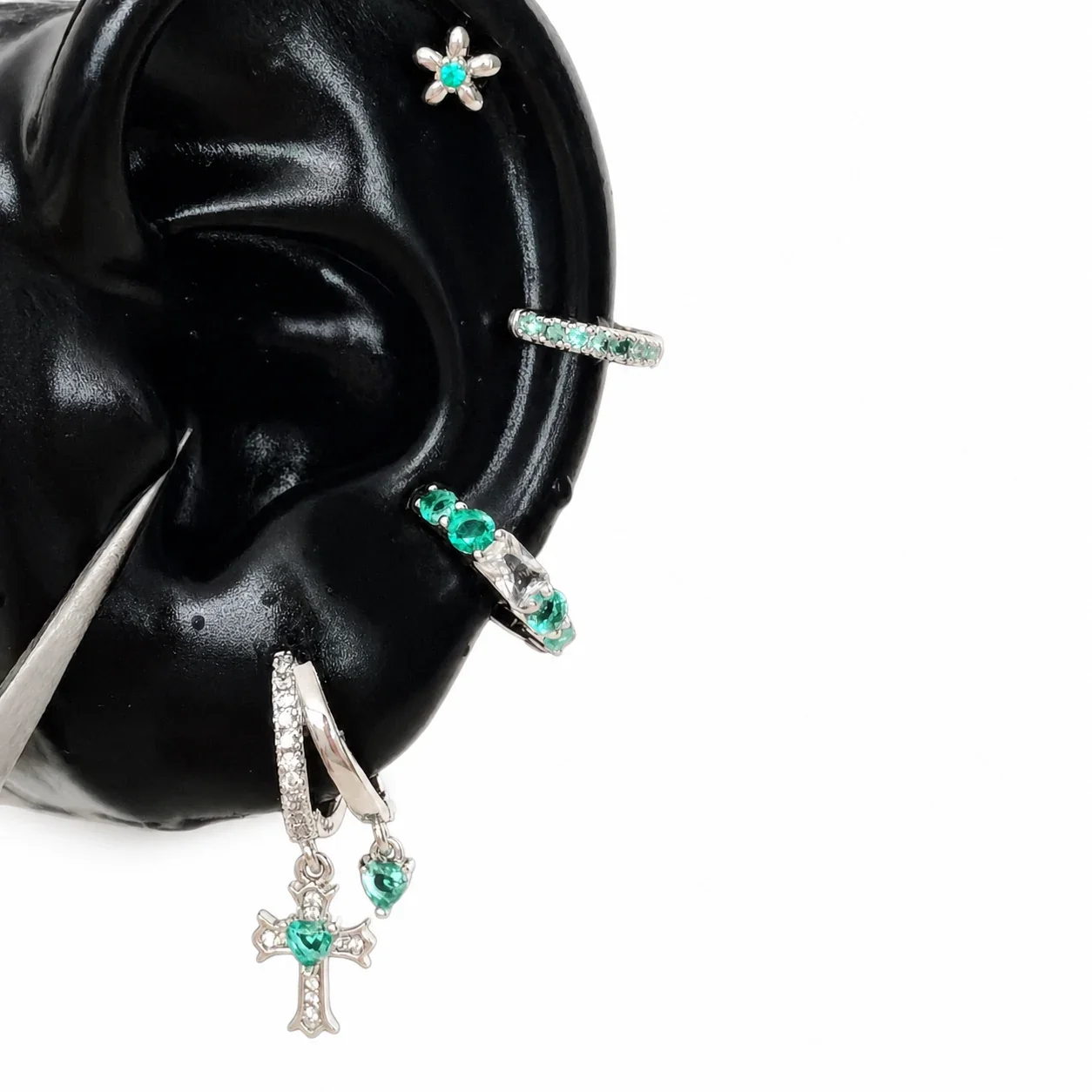 Celestial 316 Stainless Steel CZ Cross Ear Cuff - Double Cross