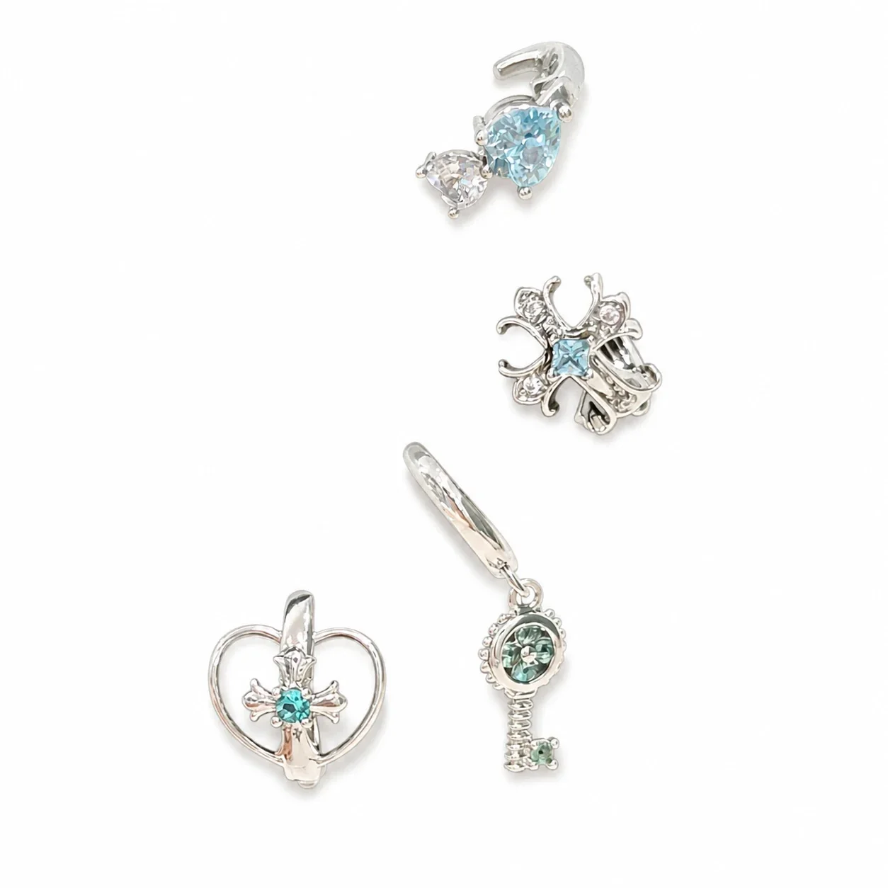 Celestial 316 Stainless Steel CZ Cross Ear Cuff - Green Key