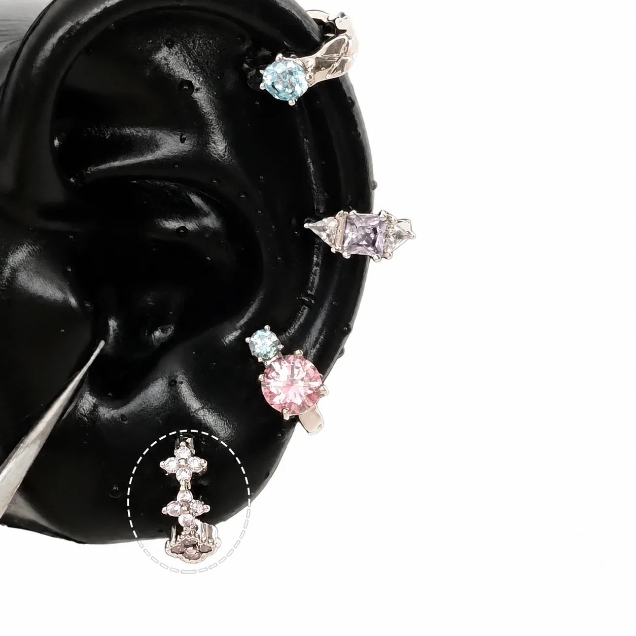Celestial 316 Stainless Steel CZ Cross Ear Cuff - Purple Clover