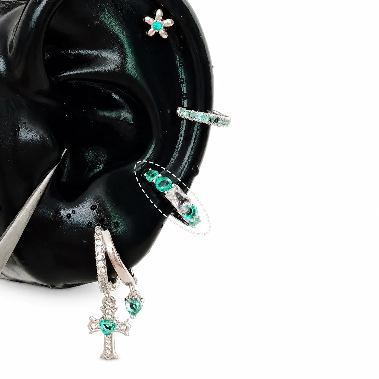 Celestial 316 Stainless Steel CZ Cross Ear Cuff - Tone Square CZ