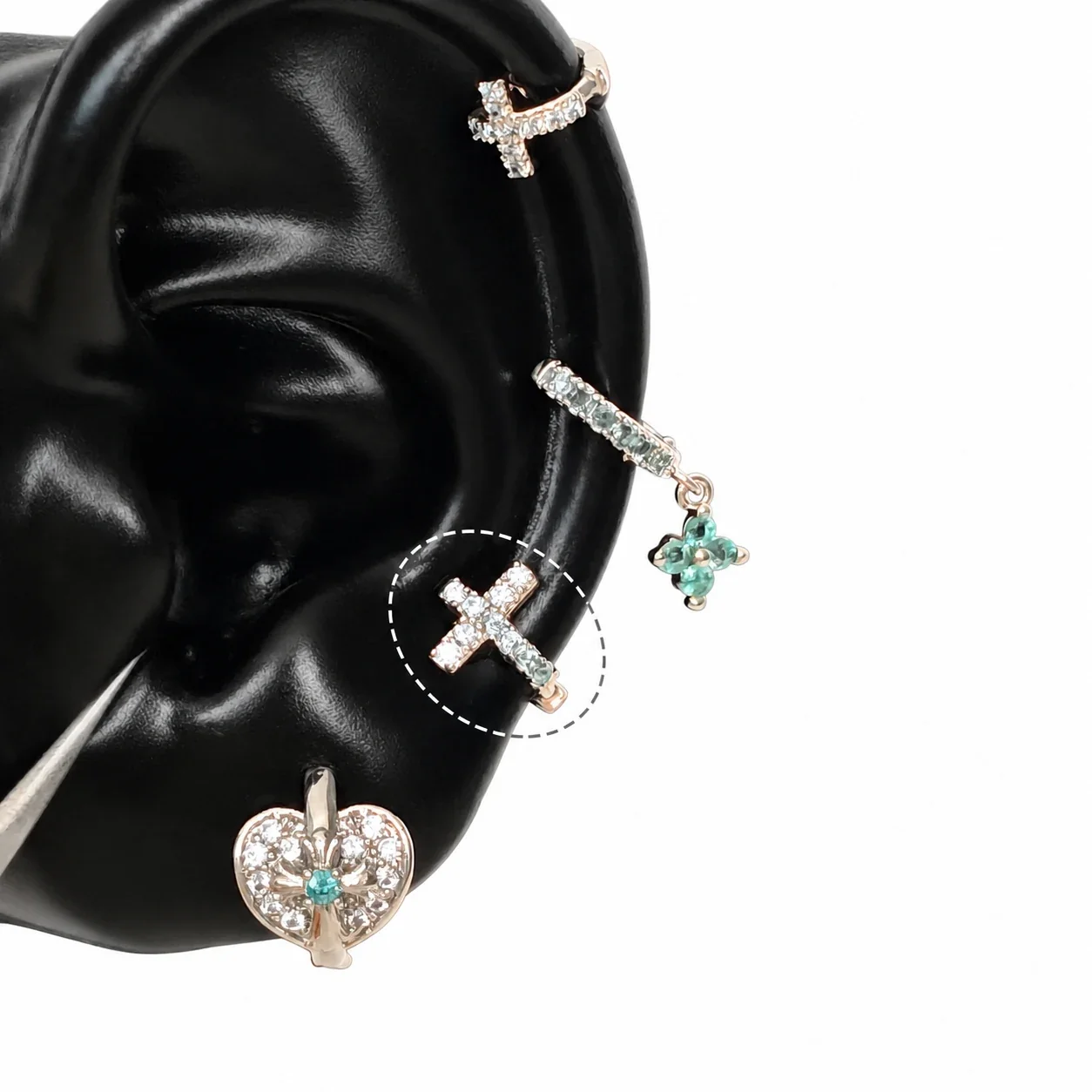 Celestial 316 Stainless Steel CZ Cross Ear Cuff - Full CZ Blue Cross