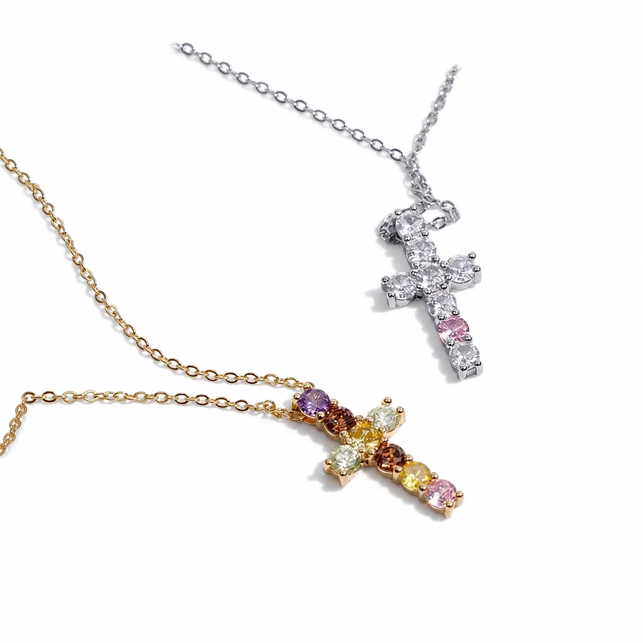 Delicate 316 Stainless Steel CZ Cross Choker Necklace
