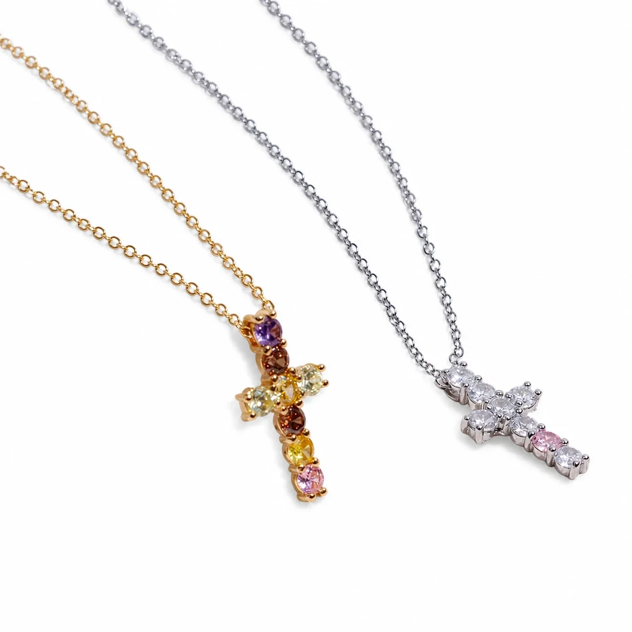Delicate 316 Stainless Steel CZ Cross Choker Necklace