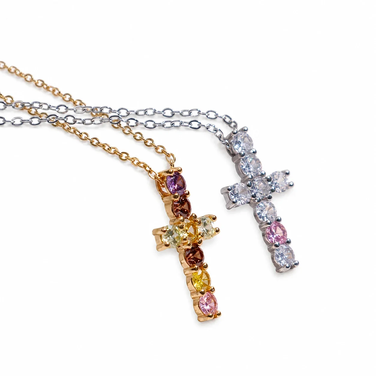Delicate 316 Stainless Steel CZ Cross Choker Necklace