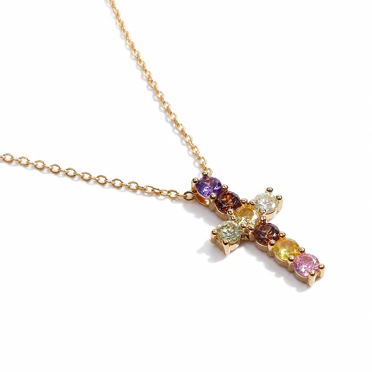 Delicate 316 Stainless Steel CZ Cross Choker Necklace - Gold Multicolor CZ
