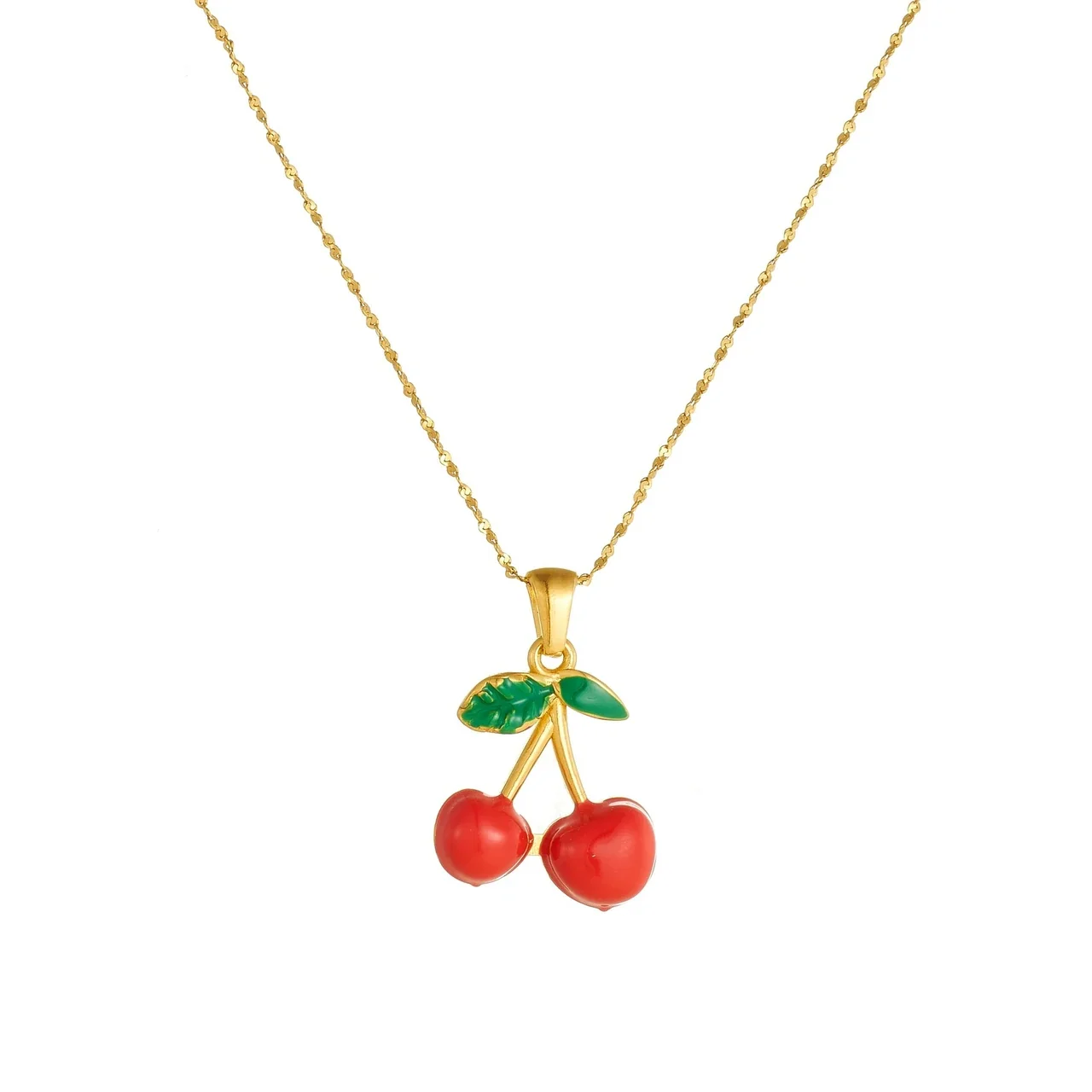 Kirsch-Schmuckset mit roten Emaillefrüchten, vergoldetem Edelstahl
