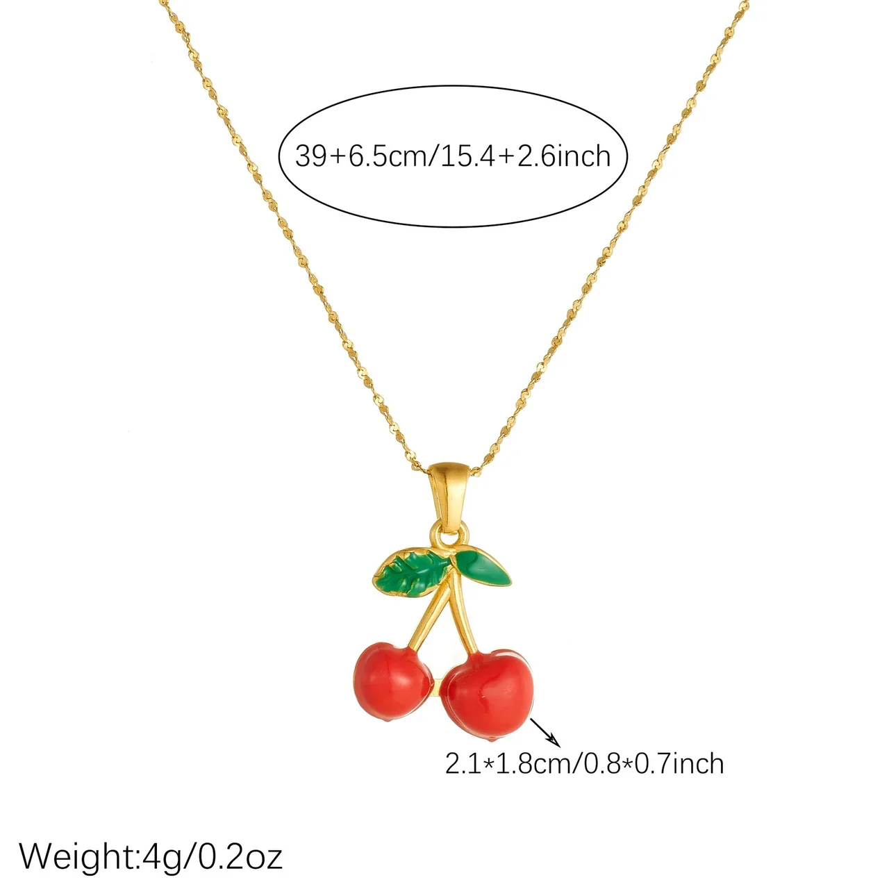 Cherry Jewelry Set with Red Enamel Fruit, Gold-Plated Steel
