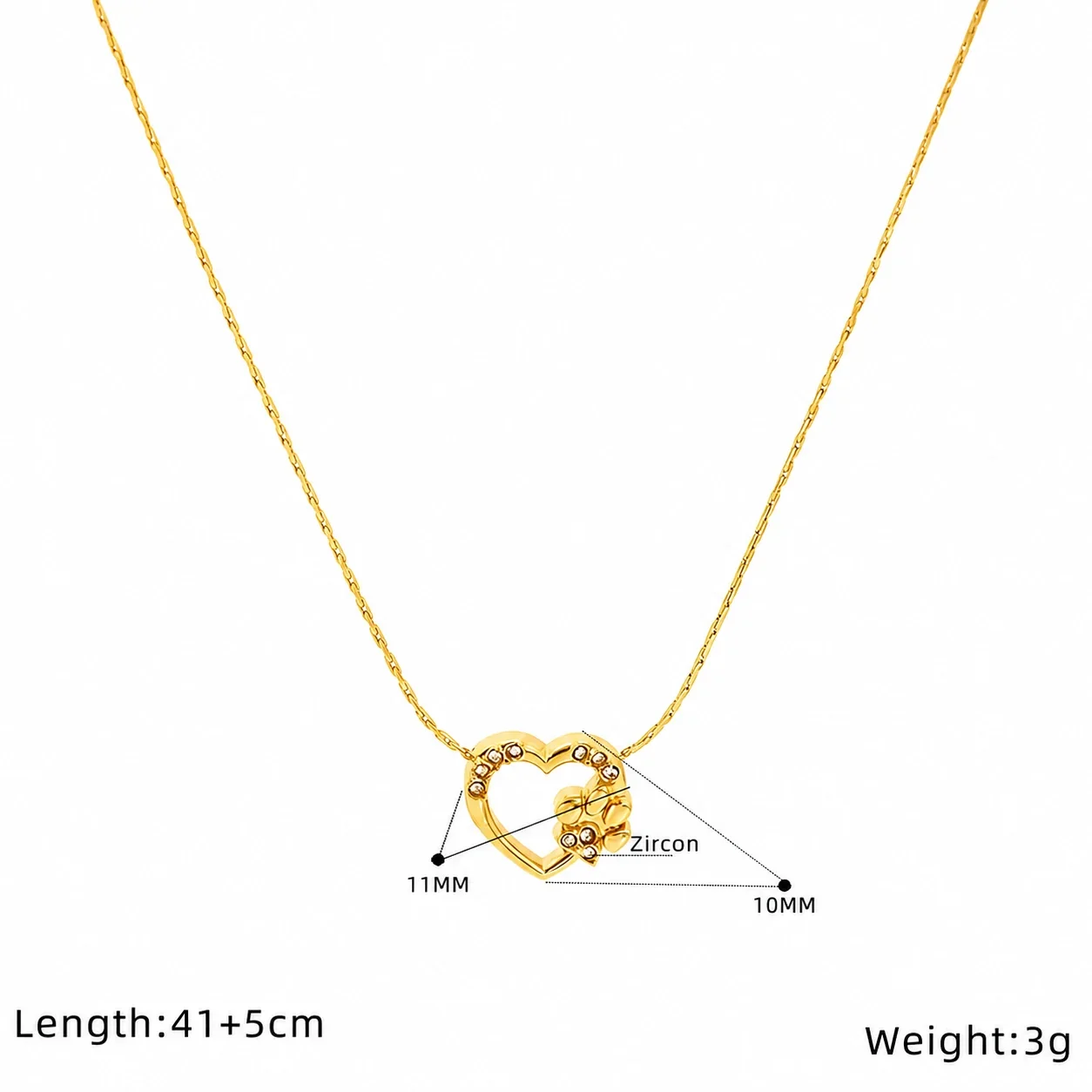 Playful Stainless Steel Gold-Tone Heart Paw CZ Pendant Necklace - Gold Clear CZ