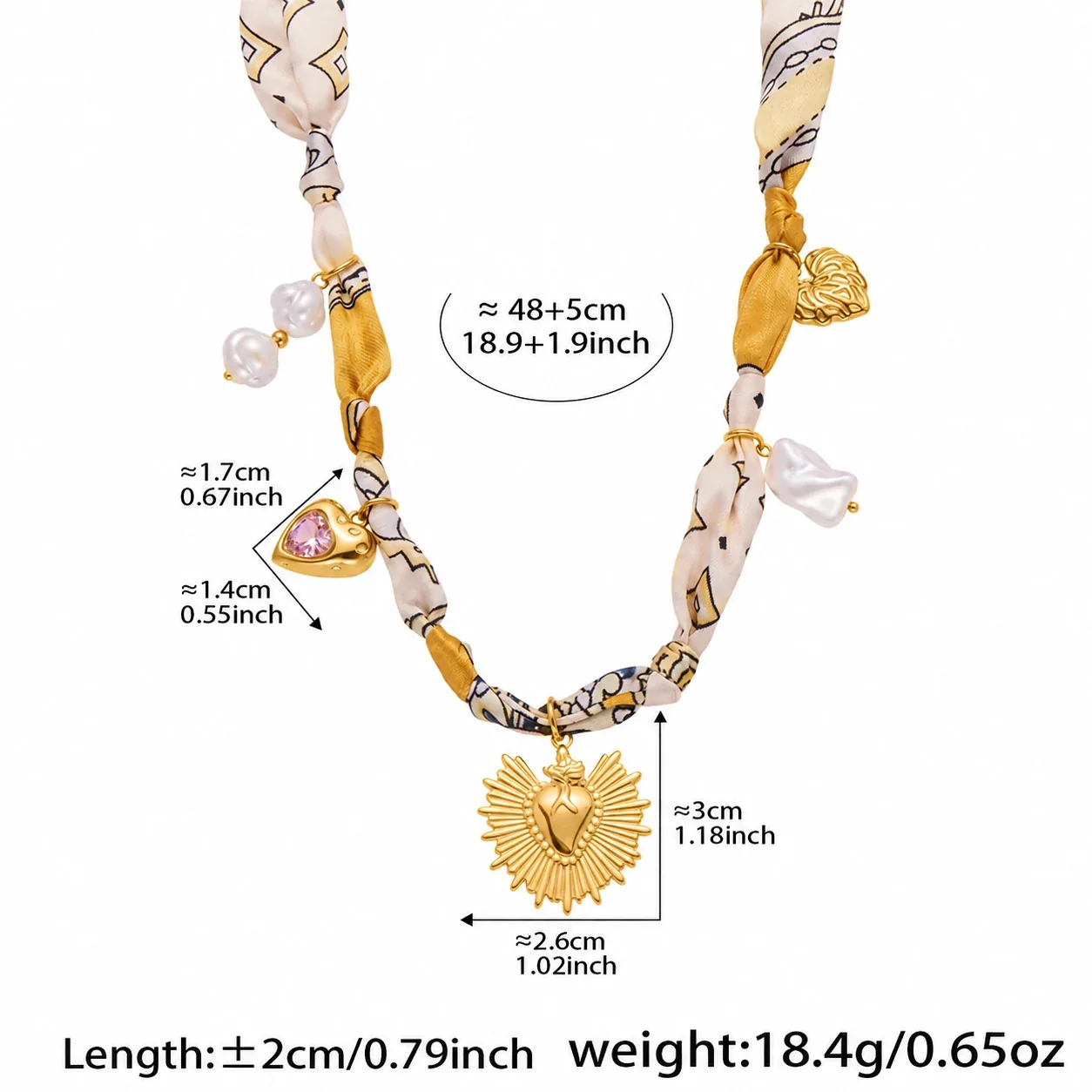 Gold-Tone Silk Scarf Charm Necklace in Stainless Steel - 48 cm + 5 cm extension
