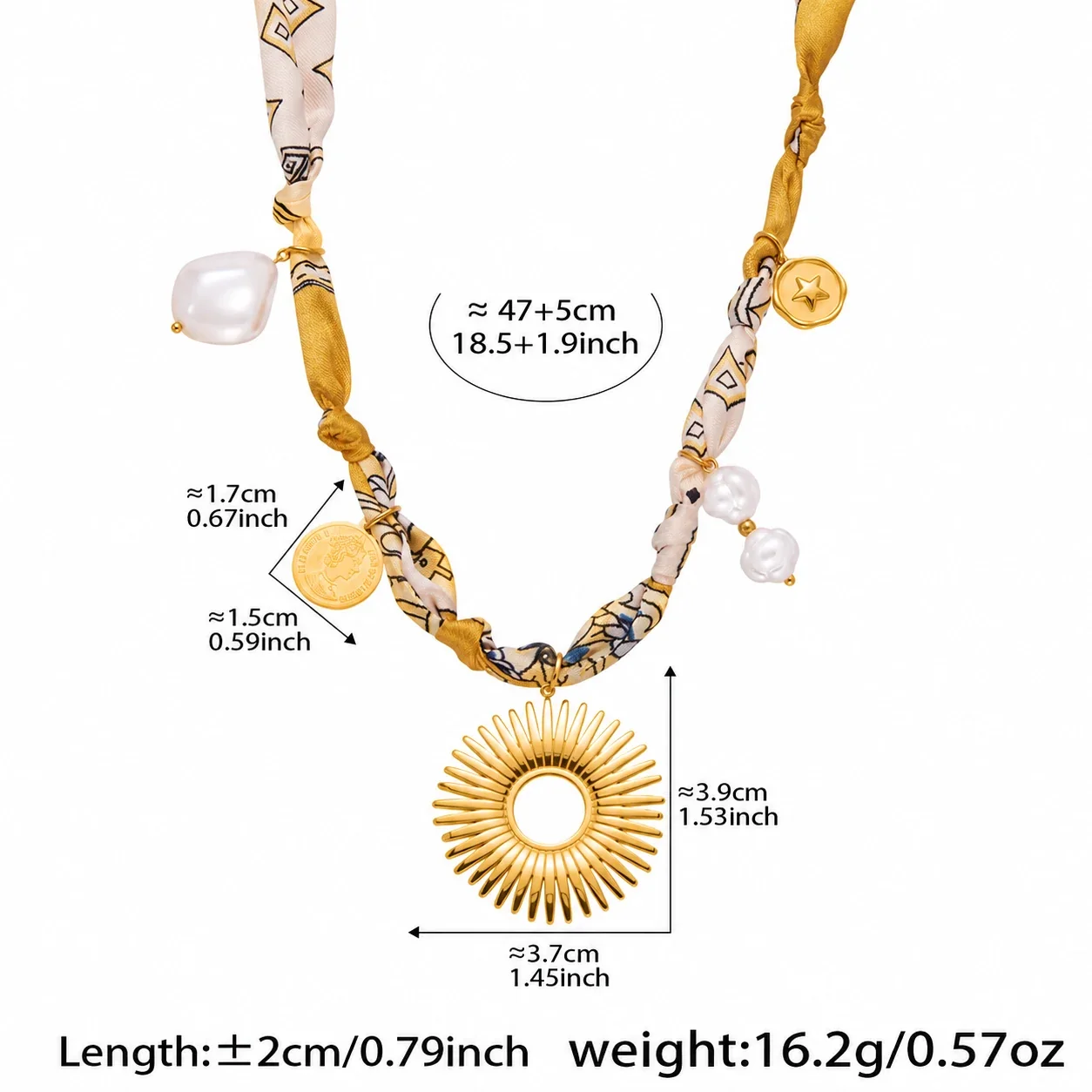 Gold-Tone Silk Scarf Charm Necklace in Stainless Steel - 47 cm + 5 cm extension