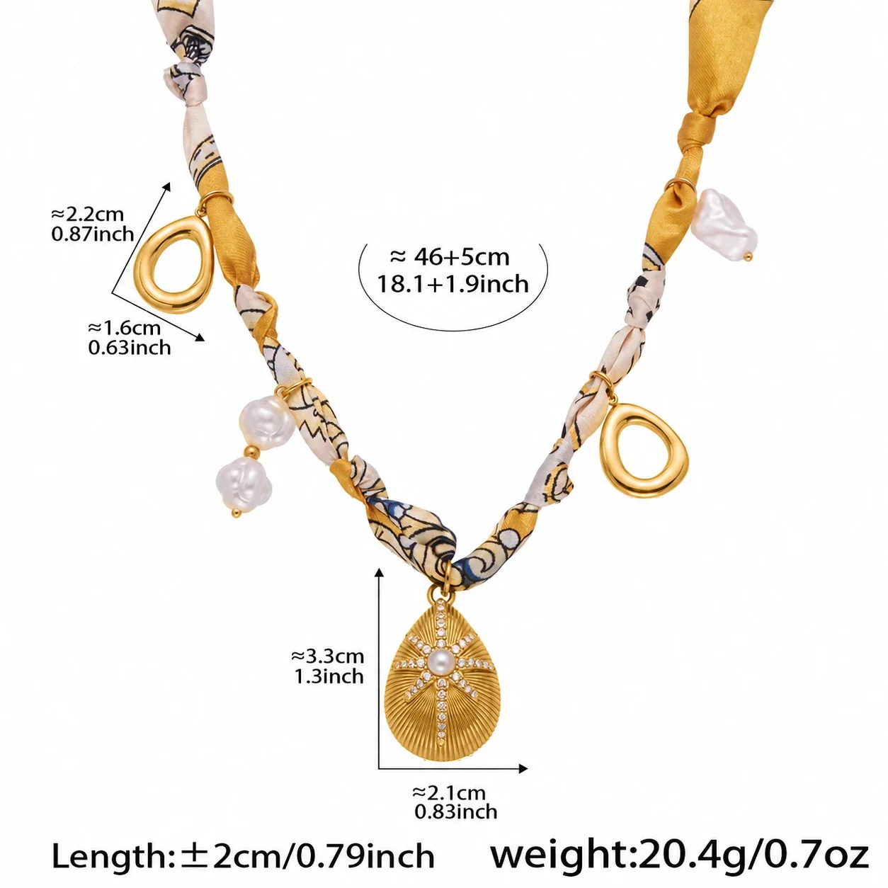 Gold-Tone Silk Scarf Charm Necklace in Stainless Steel - 46 cm + 5 cm extension