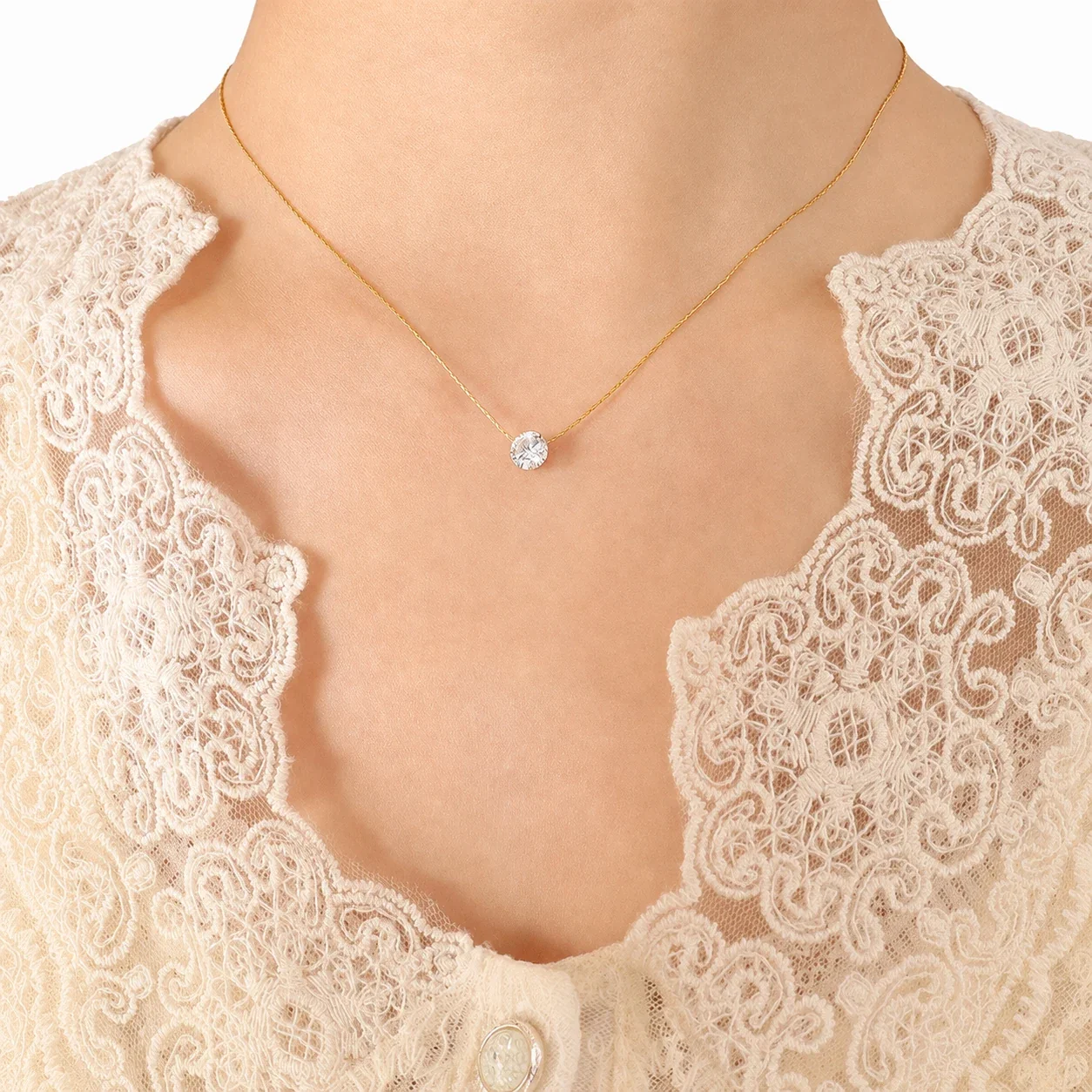 Dainty 316 Stainless Steel Solitaire Pendant Necklace