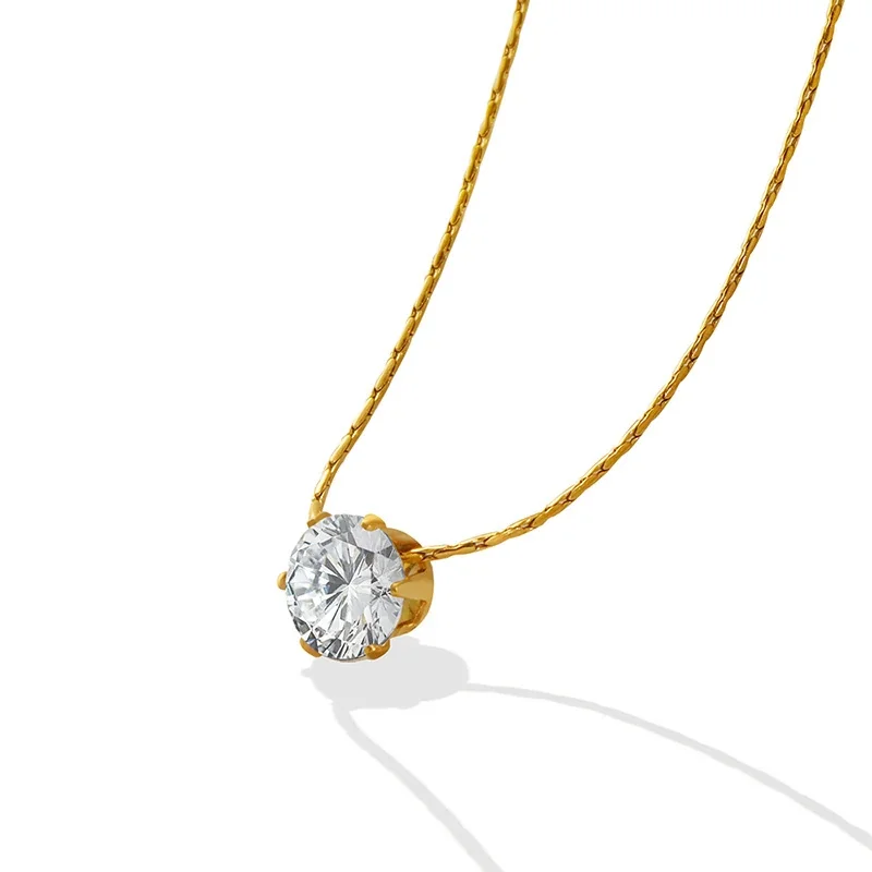 Dainty 316 Stainless Steel Solitaire Pendant Necklace