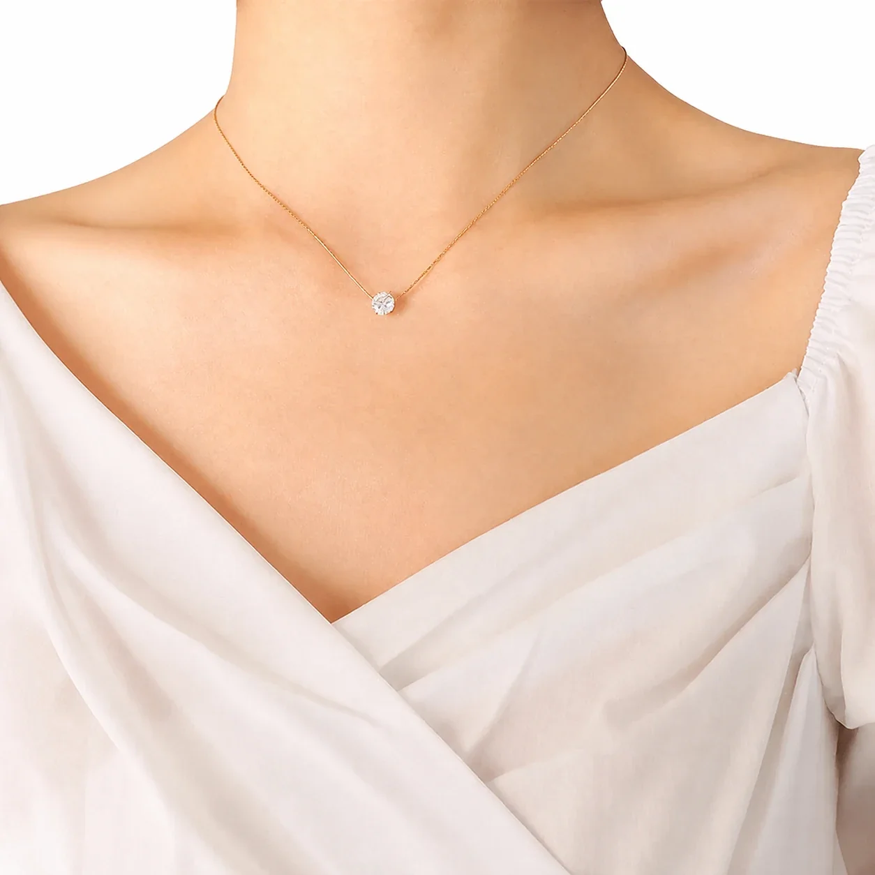 Dainty 316 Stainless Steel Solitaire Pendant Necklace - Gold