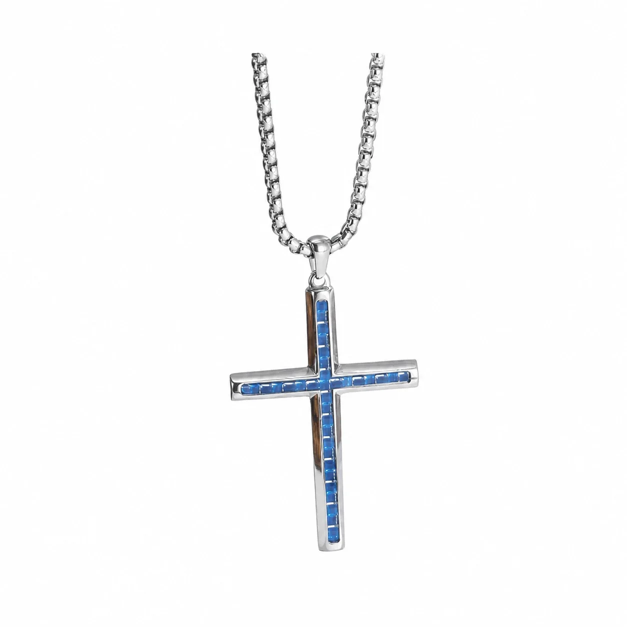 Polished 316 Stainless Steel Inlay Cross Pendant Necklace