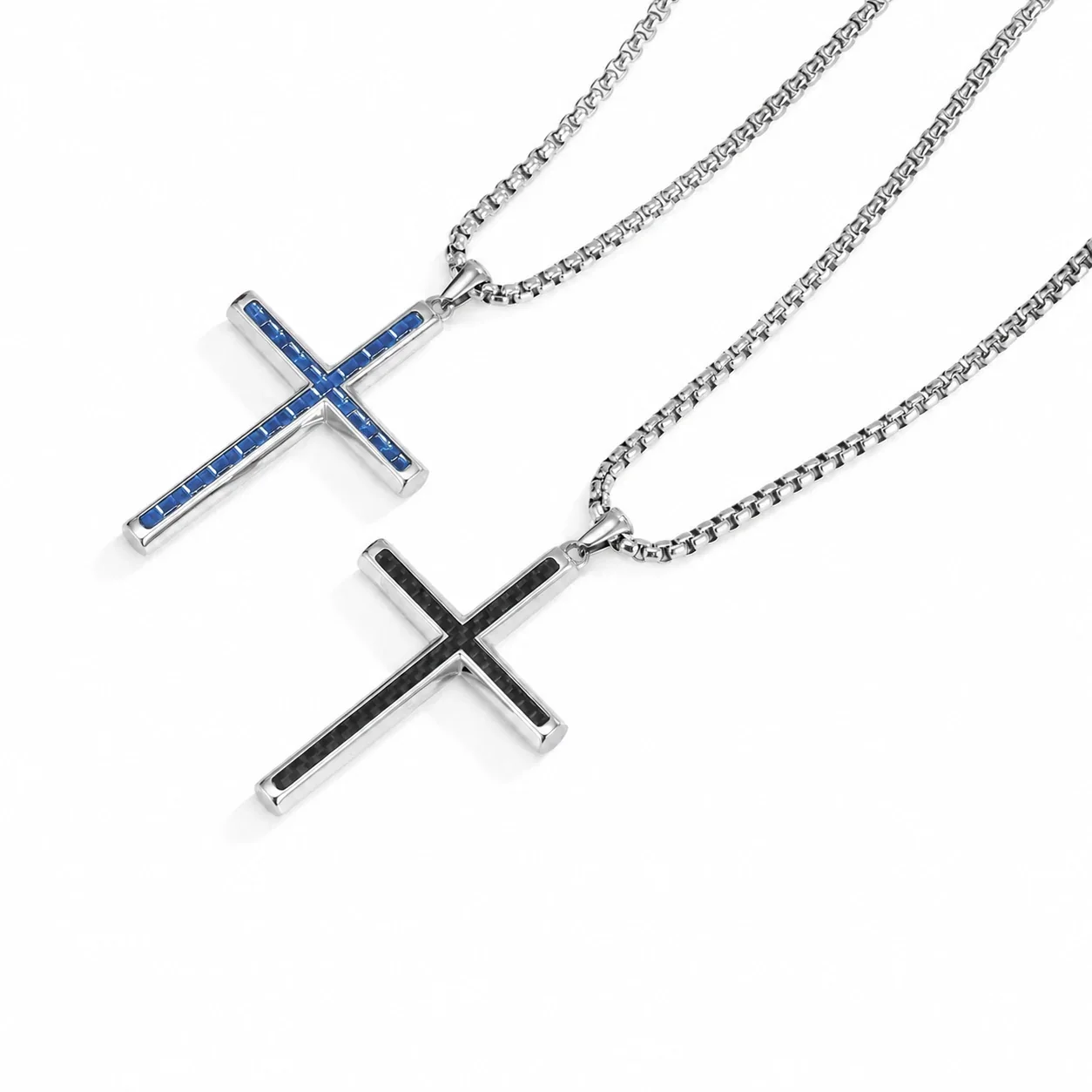 Polished 316 Stainless Steel Inlay Cross Pendant Necklace