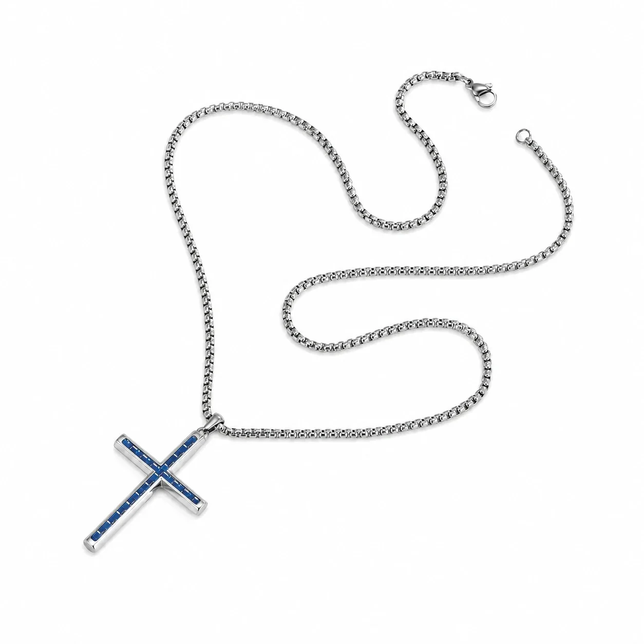 Polished 316 Stainless Steel Inlay Cross Pendant Necklace