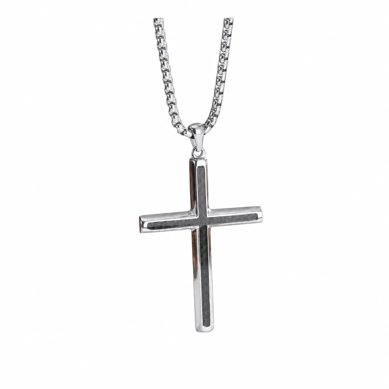 Polished 316 Stainless Steel Inlay Cross Pendant Necklace