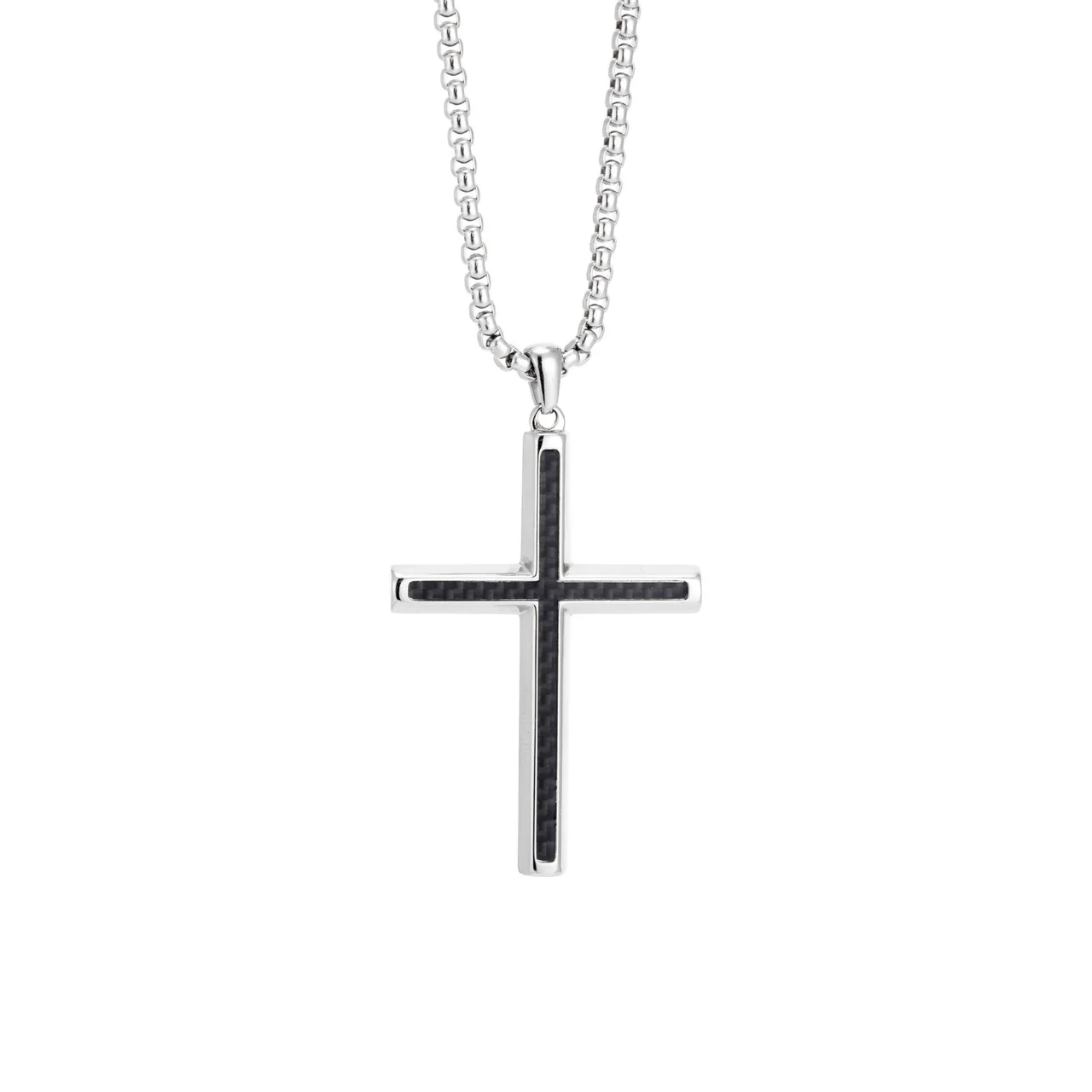 Polished 316 Stainless Steel Inlay Cross Pendant Necklace