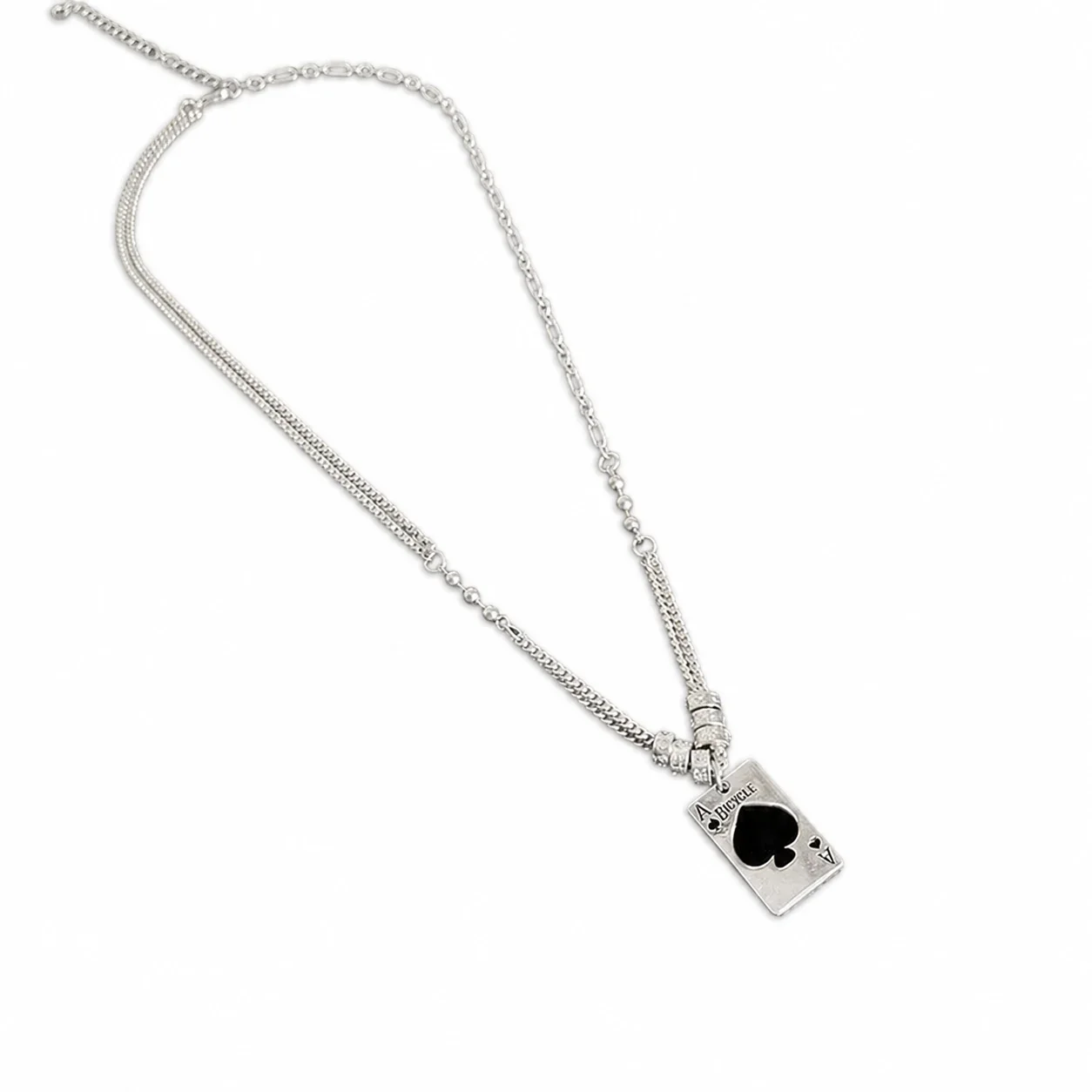 Layered Stainless Steel Spade Card Pendant Necklace