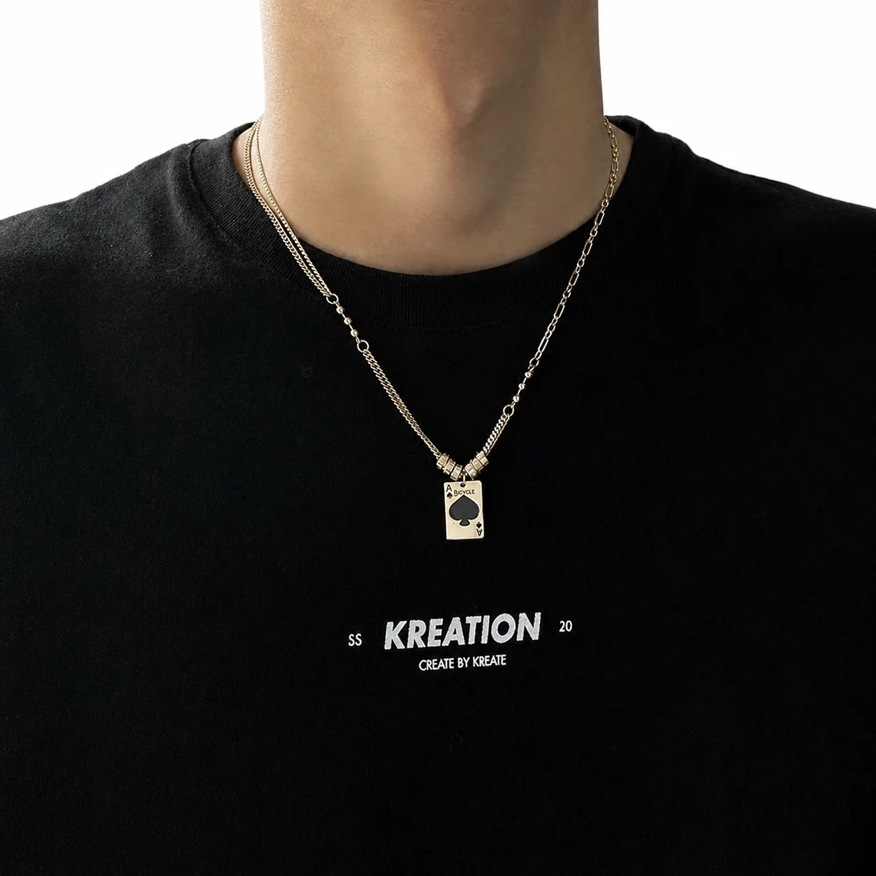 Layered Stainless Steel Spade Card Pendant Necklace