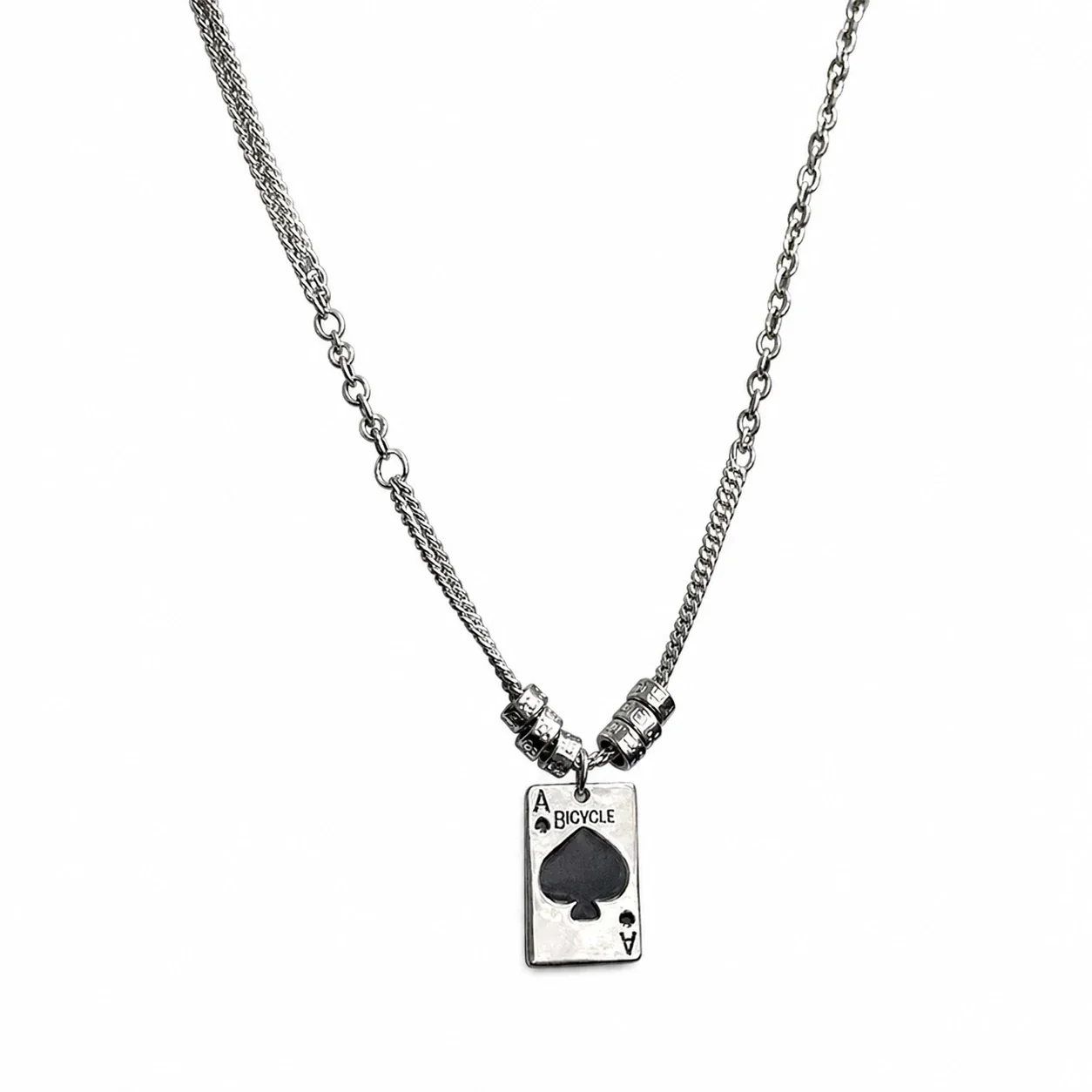 Layered Stainless Steel Spade Card Pendant Necklace