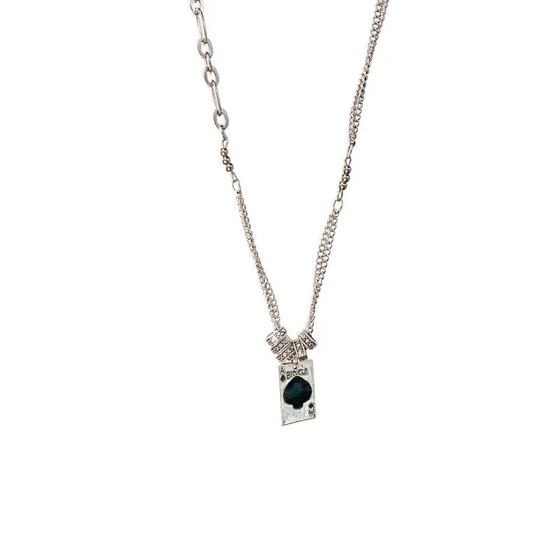 Layered Stainless Steel Spade Card Pendant Necklace