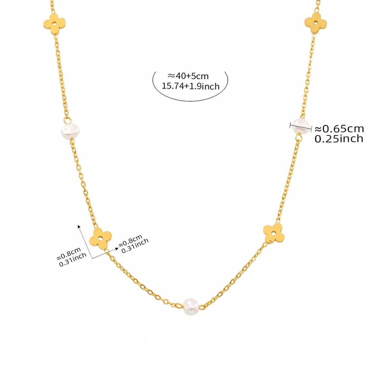 Delicate 18K Gold-Plated Stainless Steel Flower Pearl Jewelry Set - Gold + cm