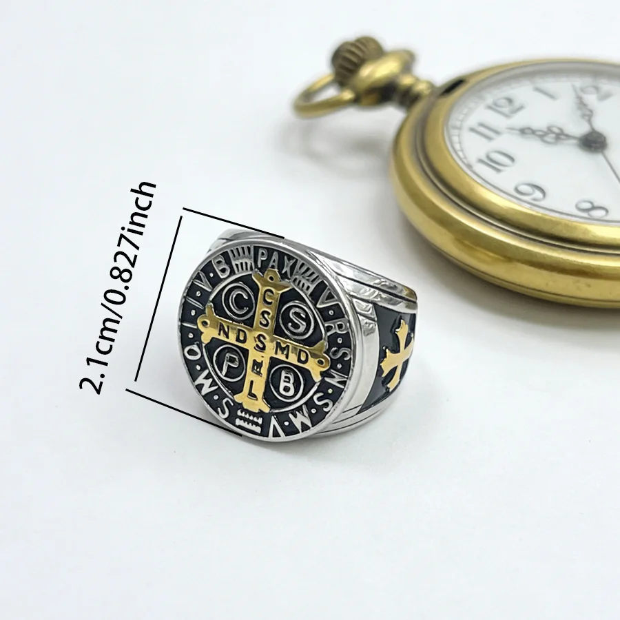 Foto prodotto: Anello sigillo con croce della Medaglia di San Benedetto in acciaio inossidabile 316
