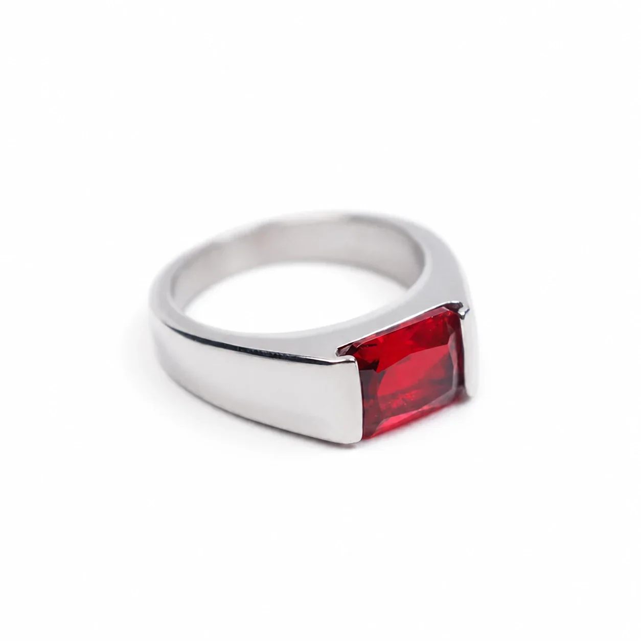 Bold 316 Stainless Steel Square-Cut Signet Ring - Red