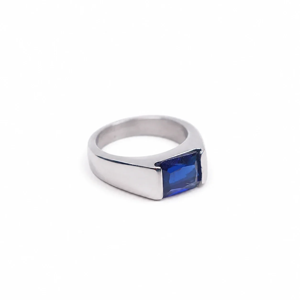 Bold 316 Stainless Steel Square-Cut Signet Ring - Blue
