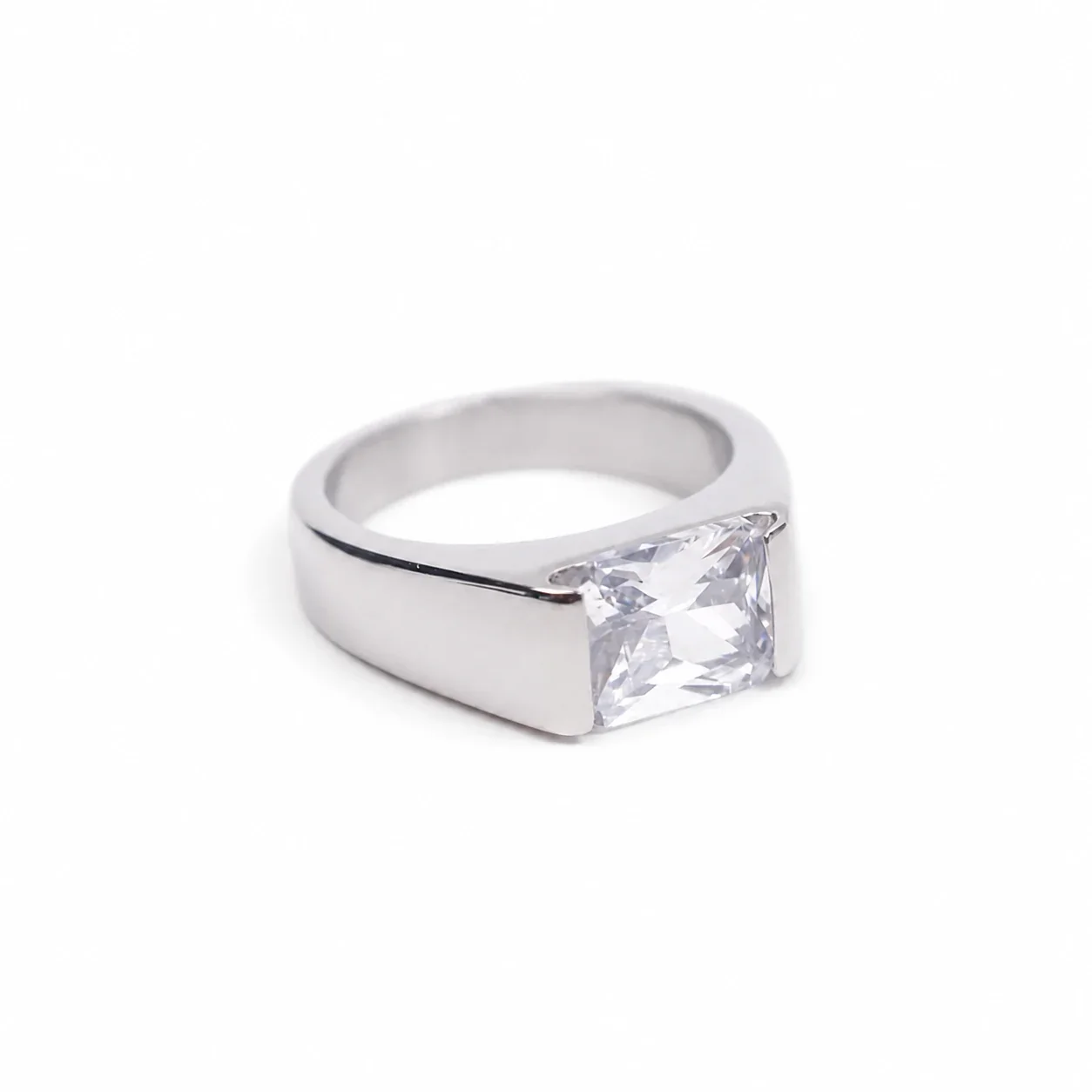 Bold 316 Stainless Steel Square-Cut Signet Ring - Clear