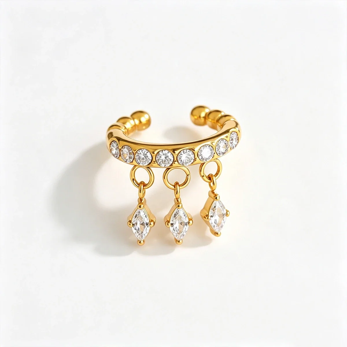 Ear cuff: kristallen rij & marquise hangers, verguld roestvrij staal