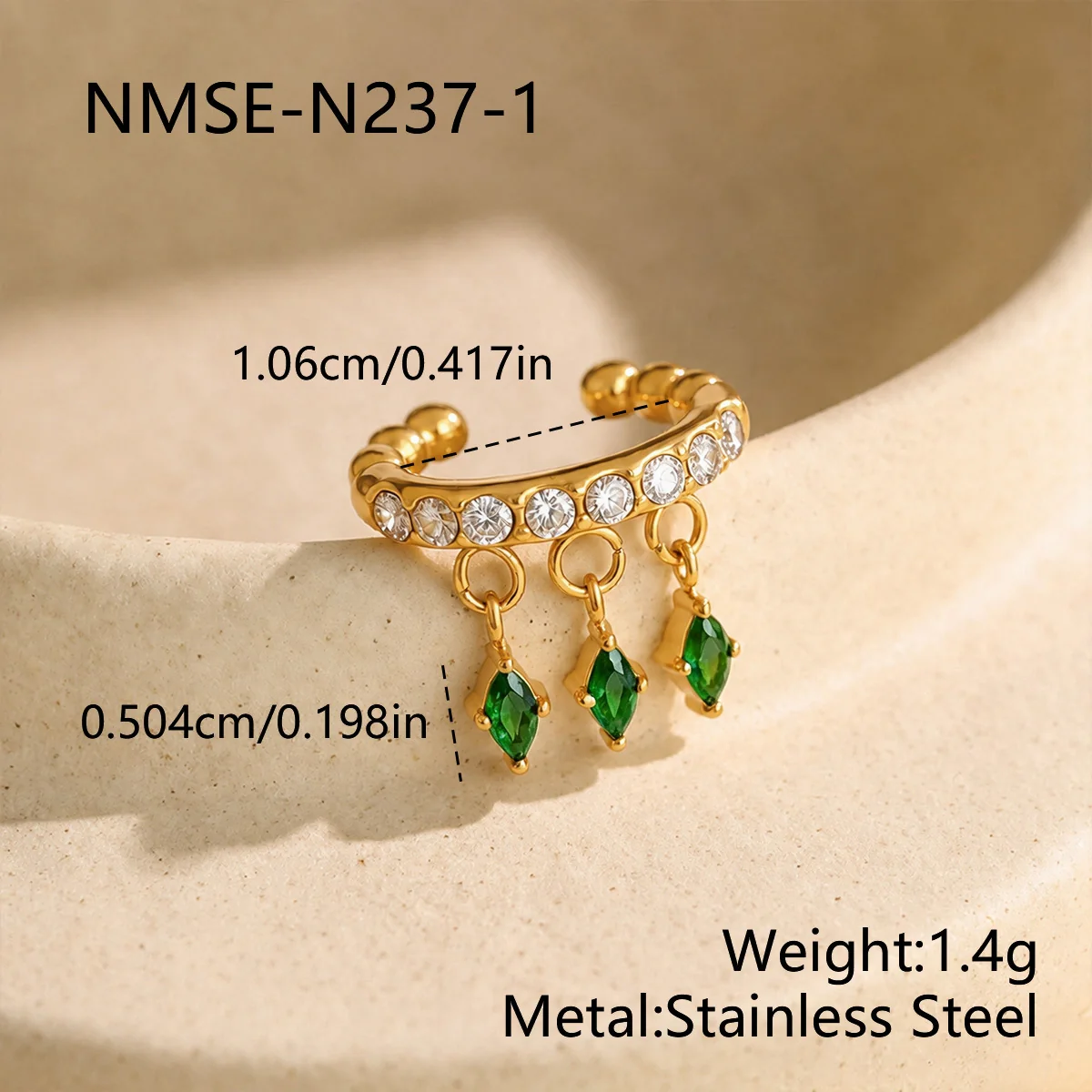 Ear cuff: kristallen rij & marquise hangers, verguld roestvrij staal productfoto