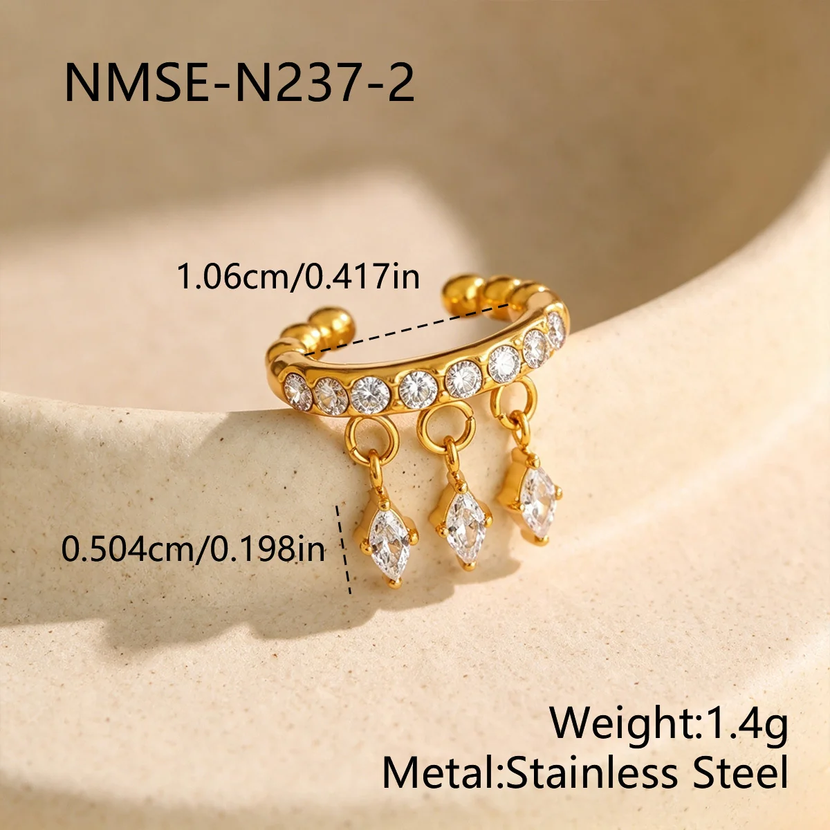 Ear cuff: kristallen rij & marquise hangers, verguld roestvrij staal productfoto