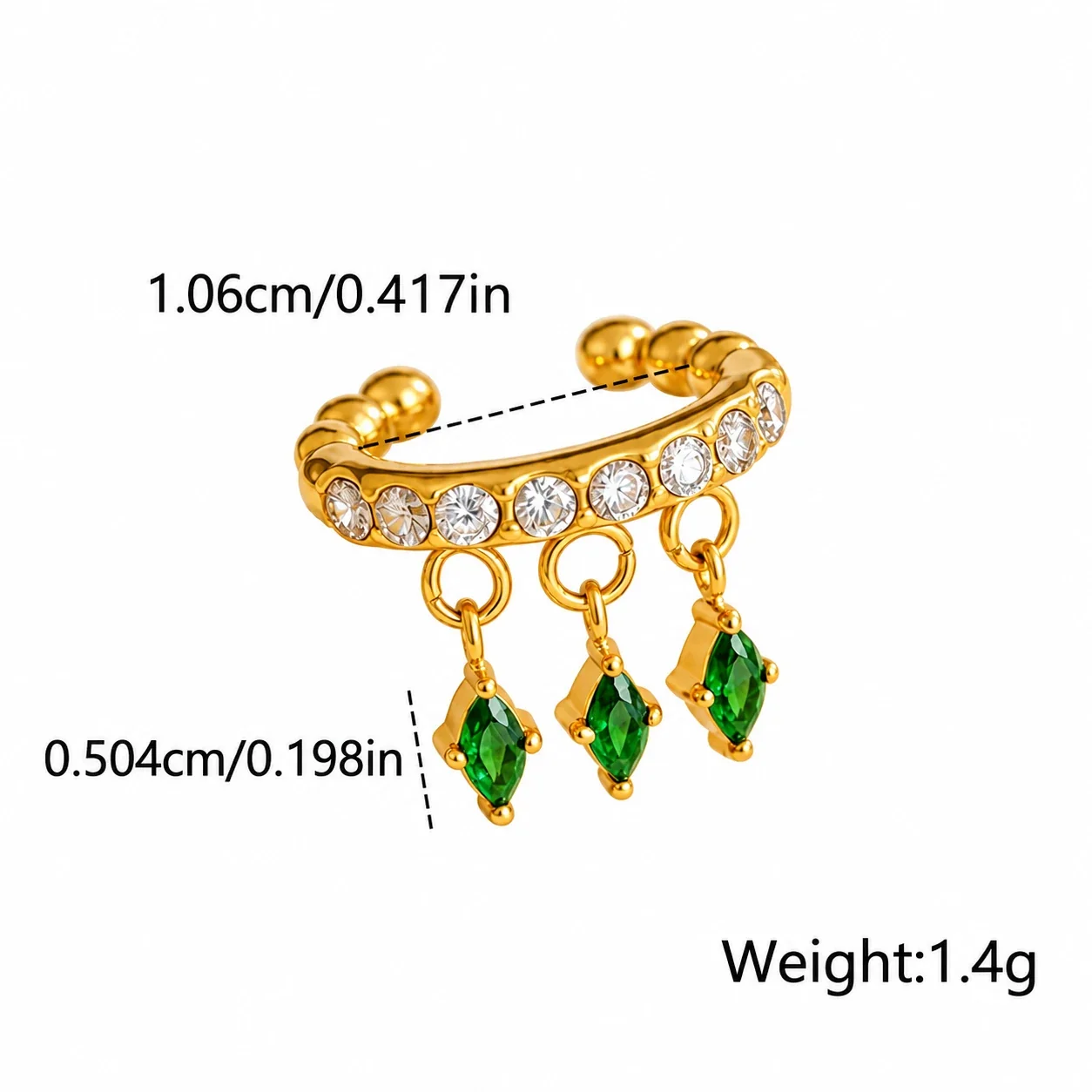 Ear cuff: kristallen rij & marquise hangers, verguld roestvrij staal productfoto