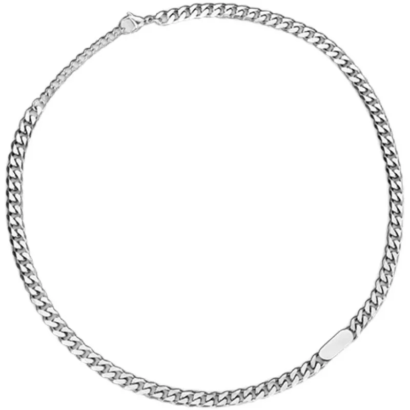 Polished Stainless Steel Cuban Link ID Chain Necklace